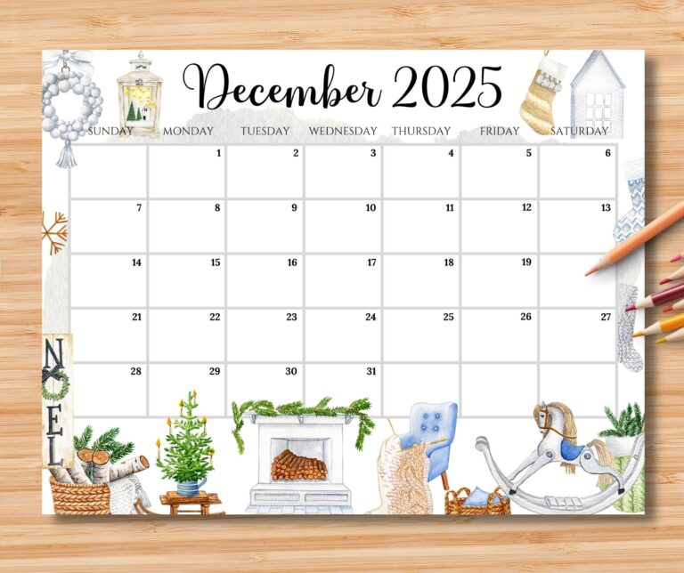 EDITABLE December 2025 Calendar Scandinavian Christmas 