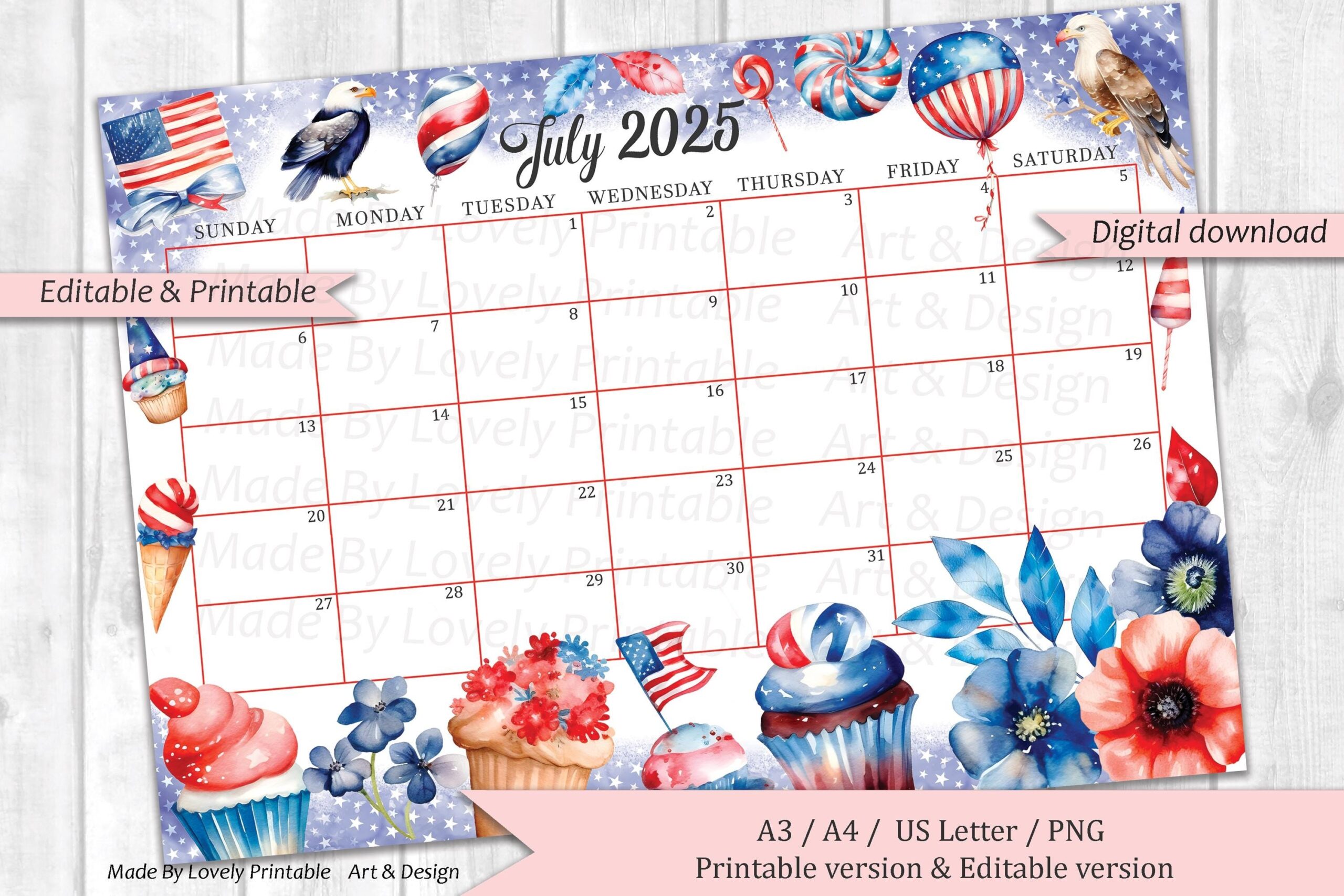 Editable July 2025 Calendar Word