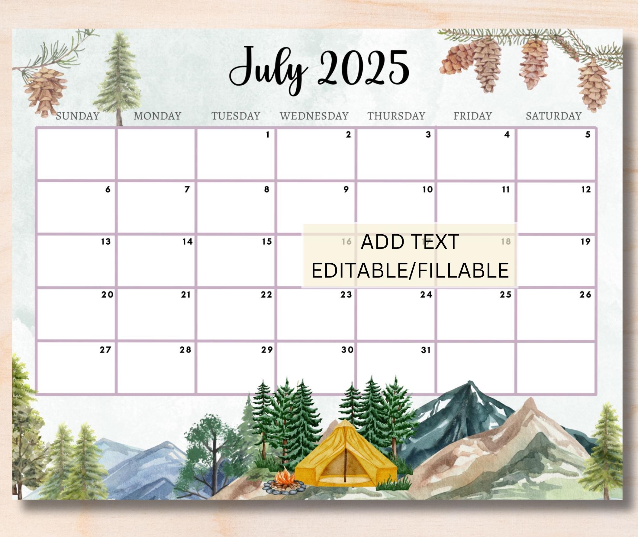 EDITABLE July 2025 Calendar Printable Fillable Monthly Planner July Calendar Editable Monthly Schedule Printable Calendar Work School