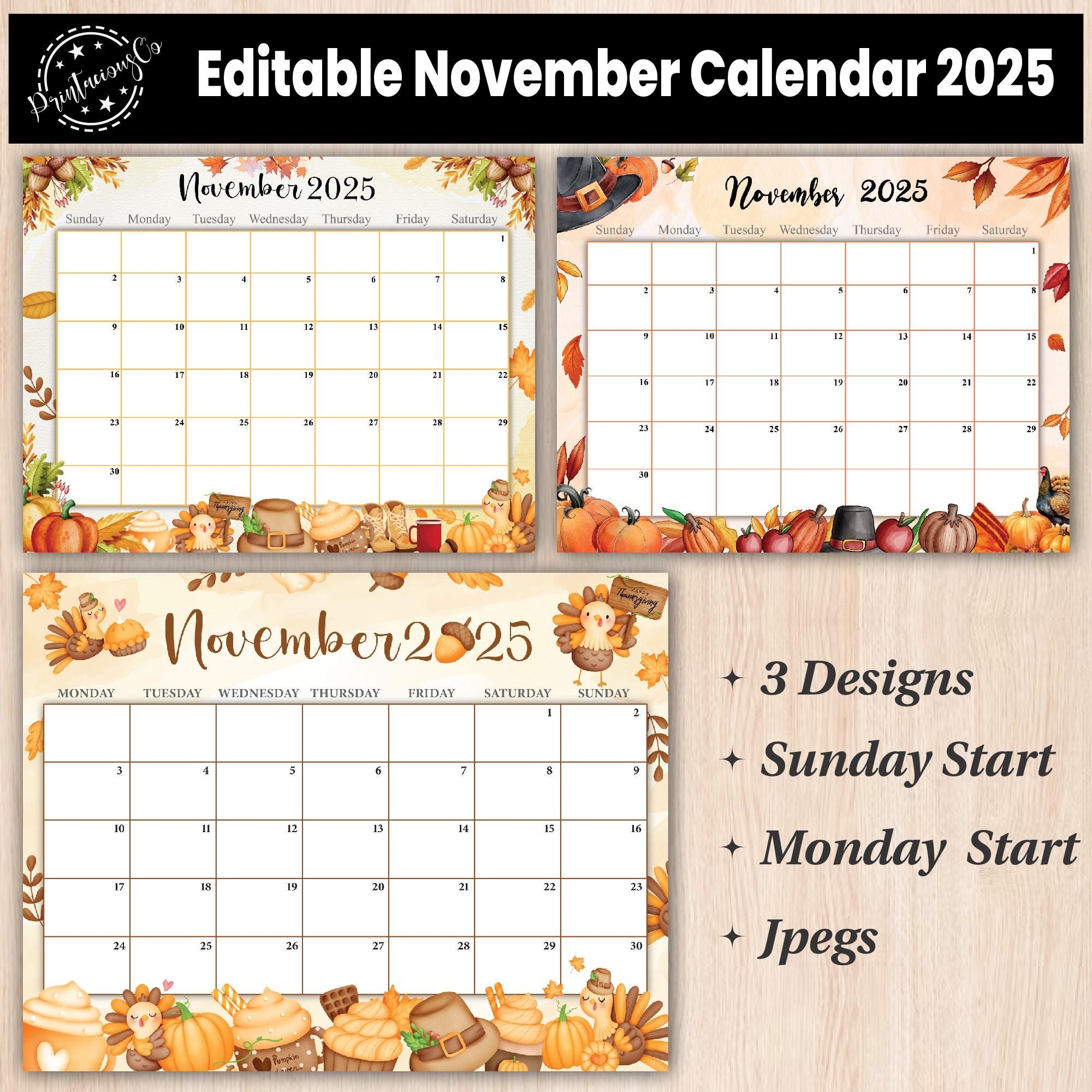 Editable November 2025 Calendar Printable Wall Calendar 2025 