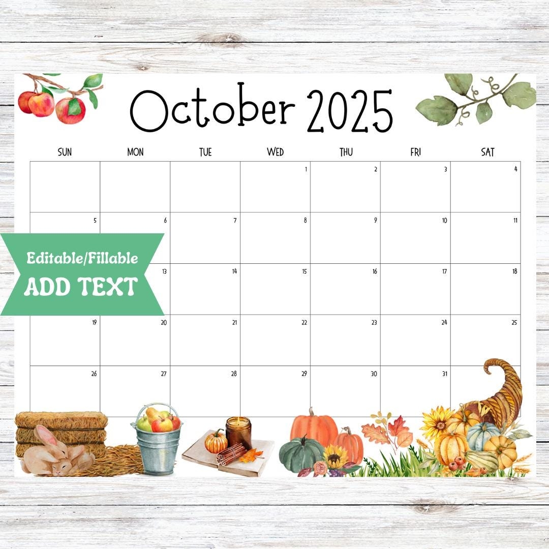 October 2025 Editable Calendar Word