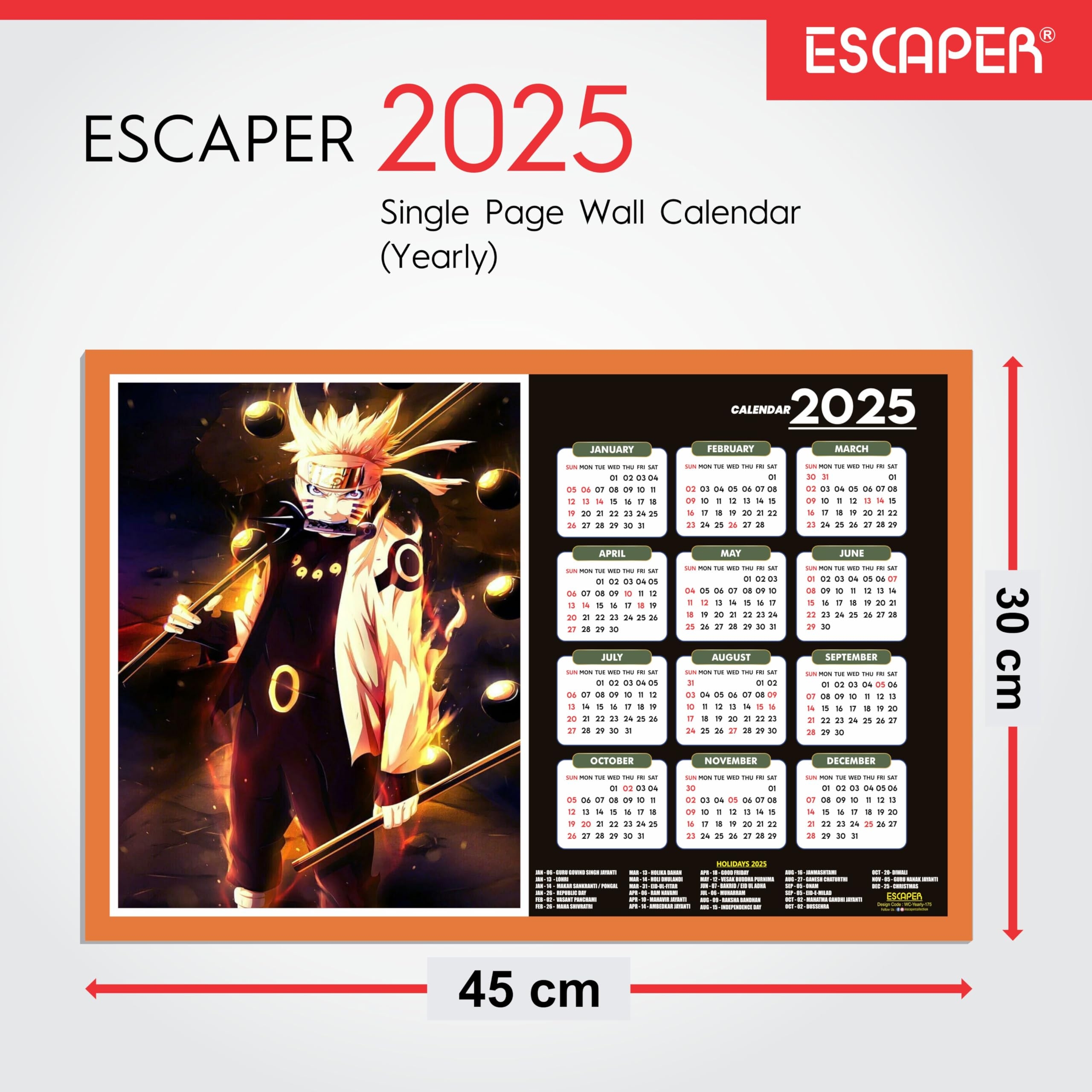 ESCAPER Anime Wall Calendar 2025 Hanging 45 X 30 Cm Anime Wall Calendar 2025 One Piece Anime Wall Calendar 2025 Anime Gifts Anime Wall D cor New Year Calendar 2025 Amazon in Office Products