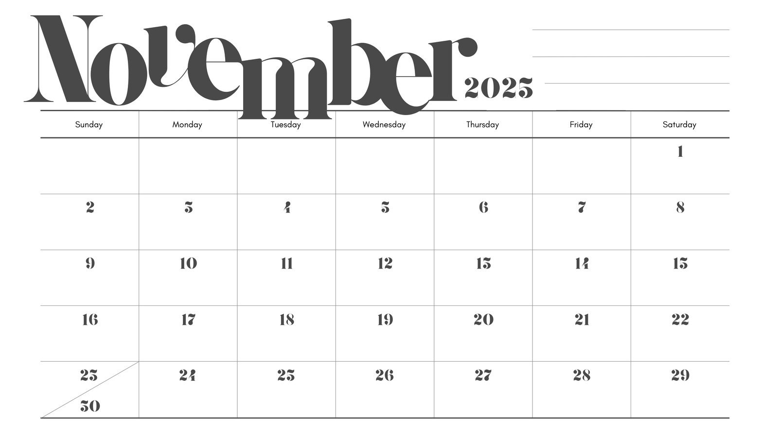 November 2025 Transparent Calendar