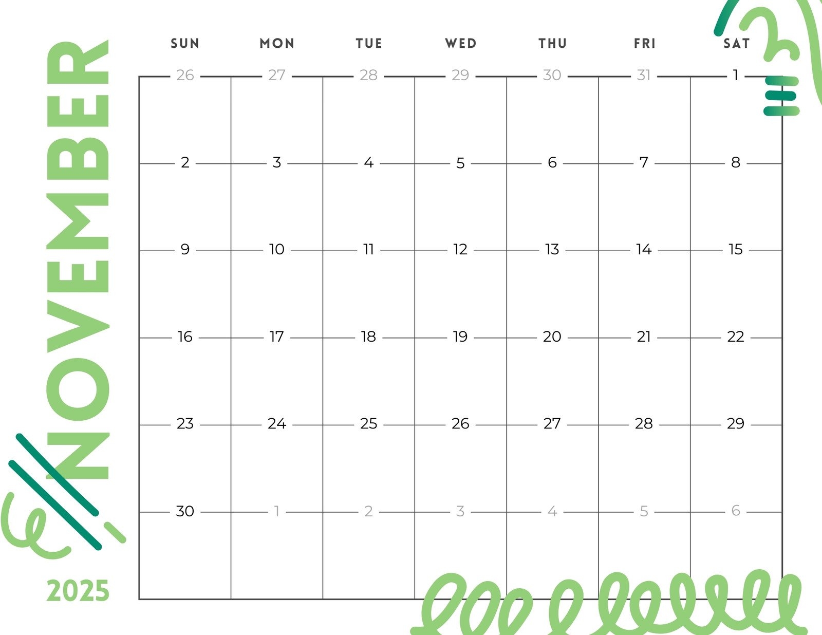 November 2025 Calendar Template Excel November 2025 Calendar Template Excel