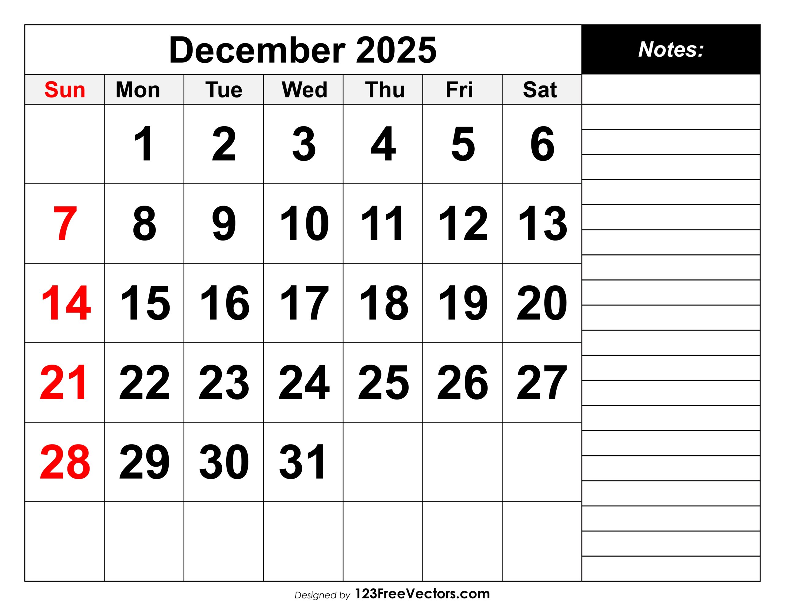 Free Download Calendar December 2025