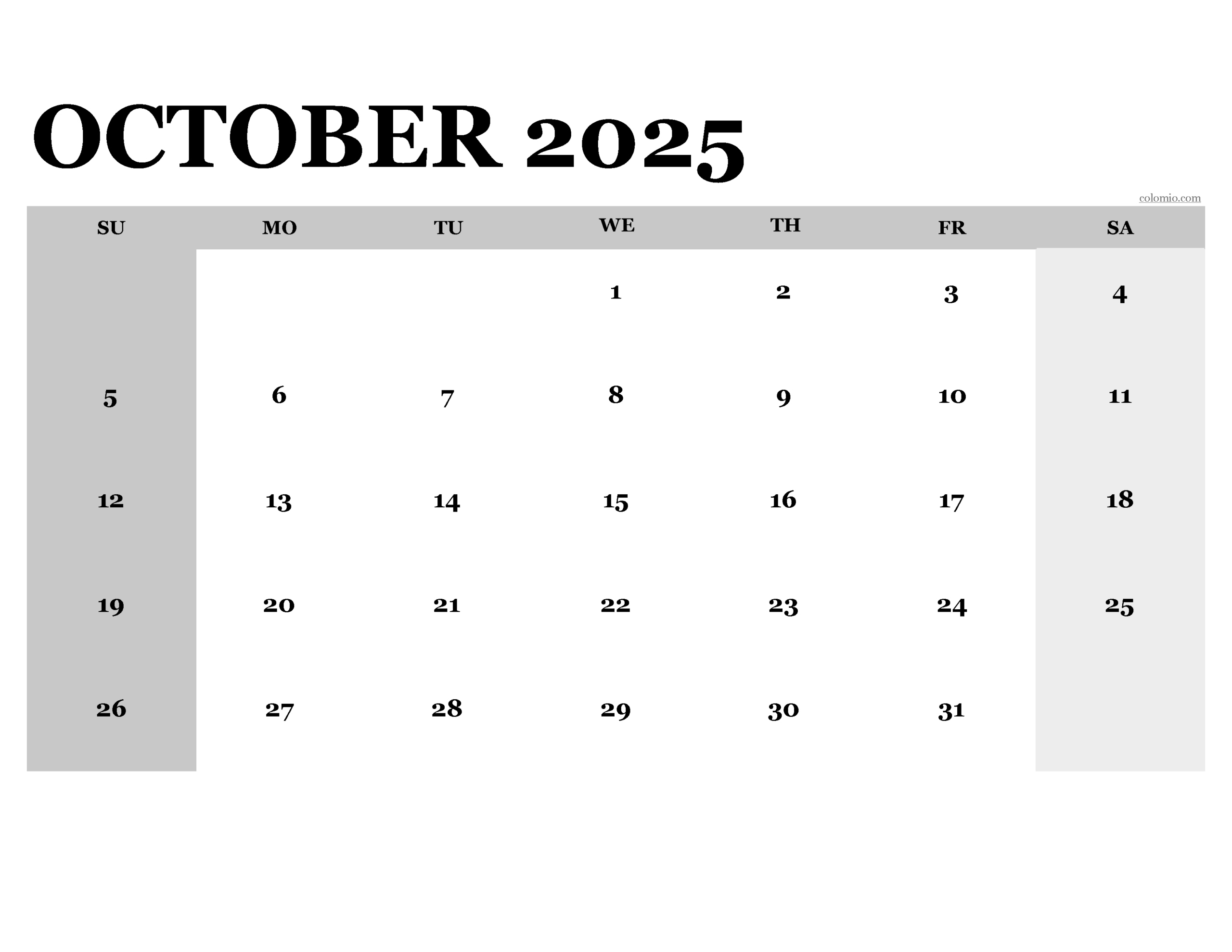 October 2025 Calendar Las Vegas