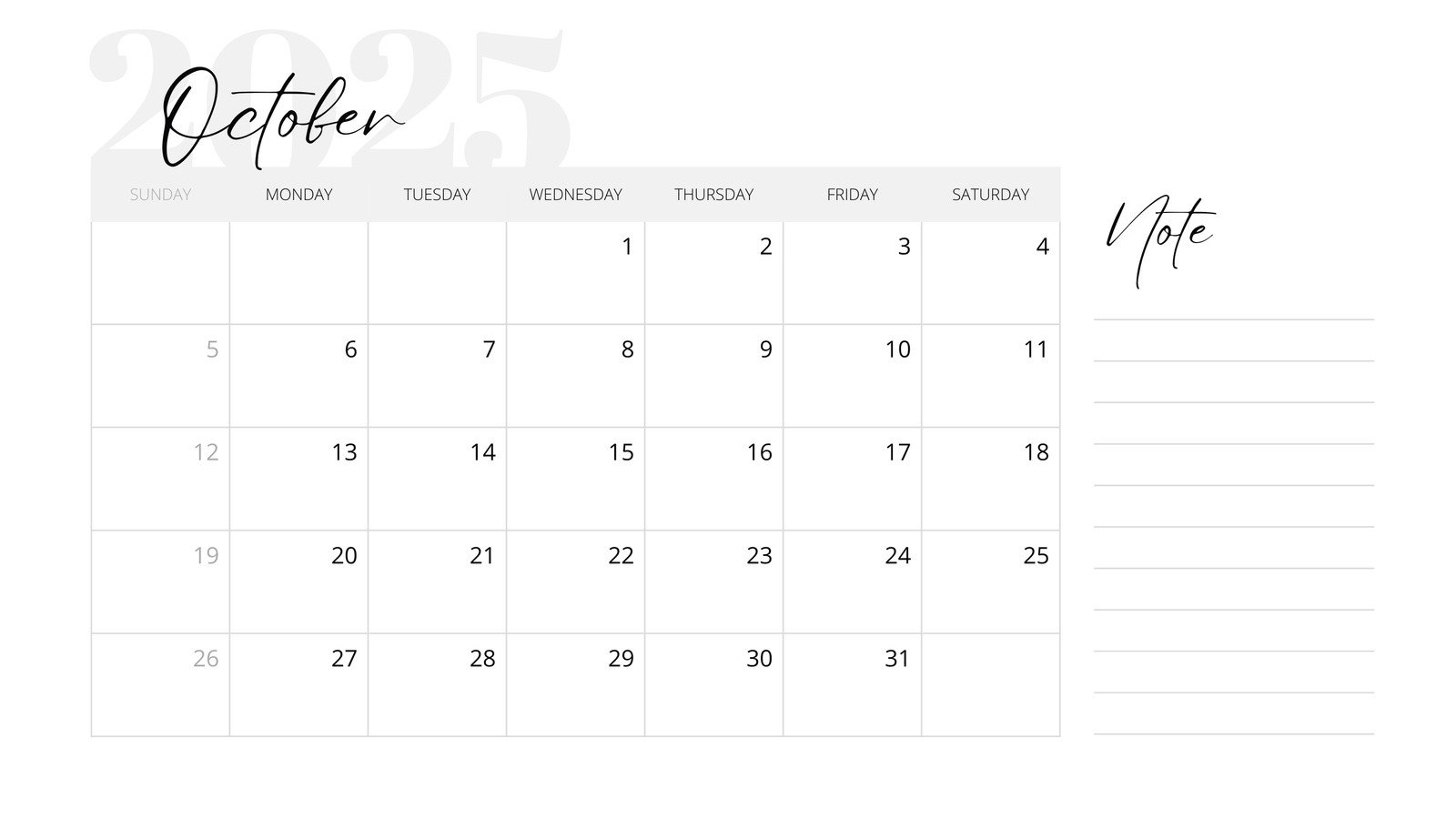 October Coloring Calendar 2025