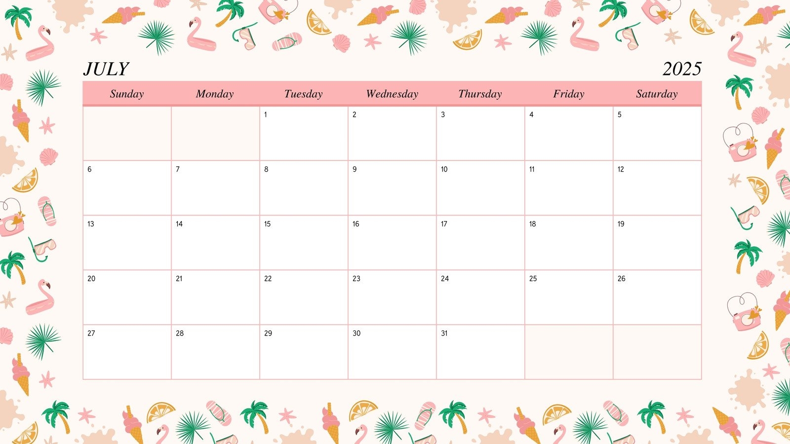 Canva July 2025 Calendar
