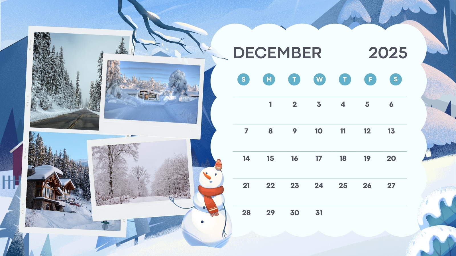Free Printable December 2025 Calendar Templates Canva