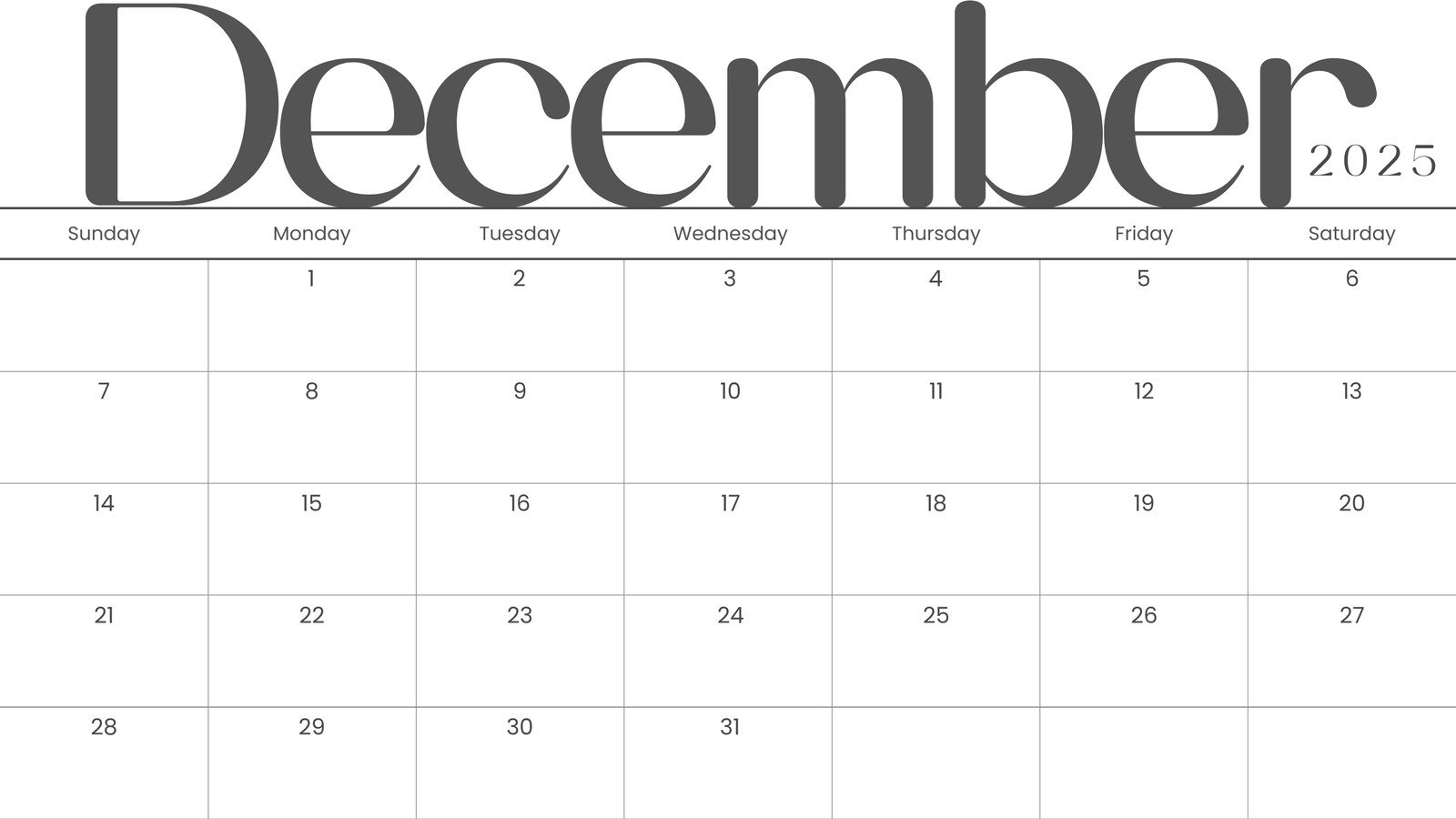 December 2025 Calendar Excel Download