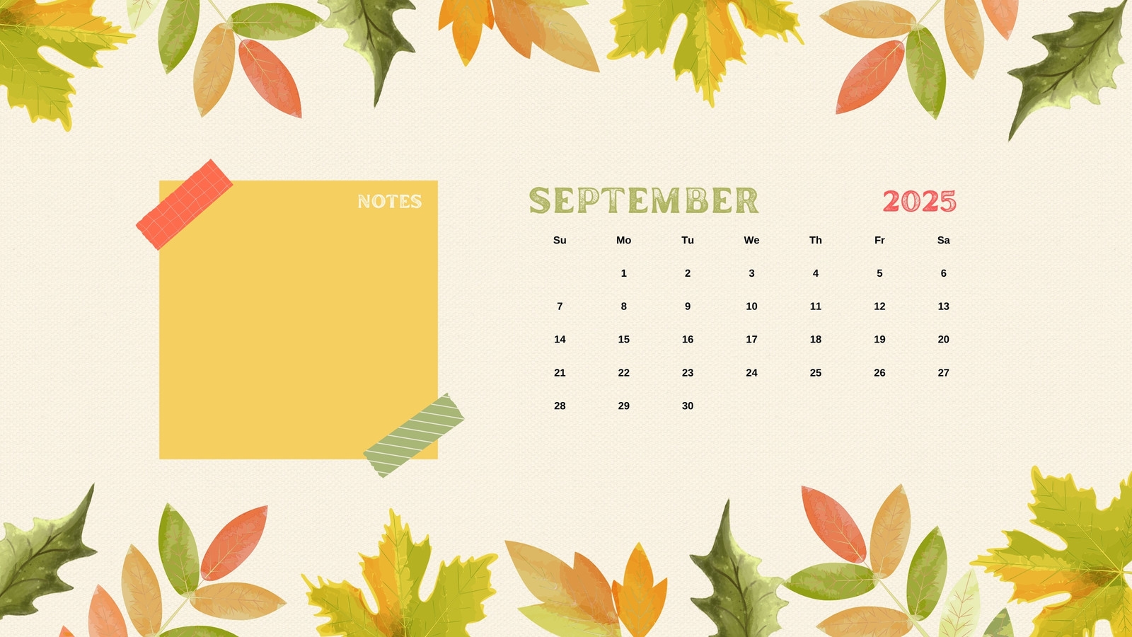 September 2025 Calendar Desktop