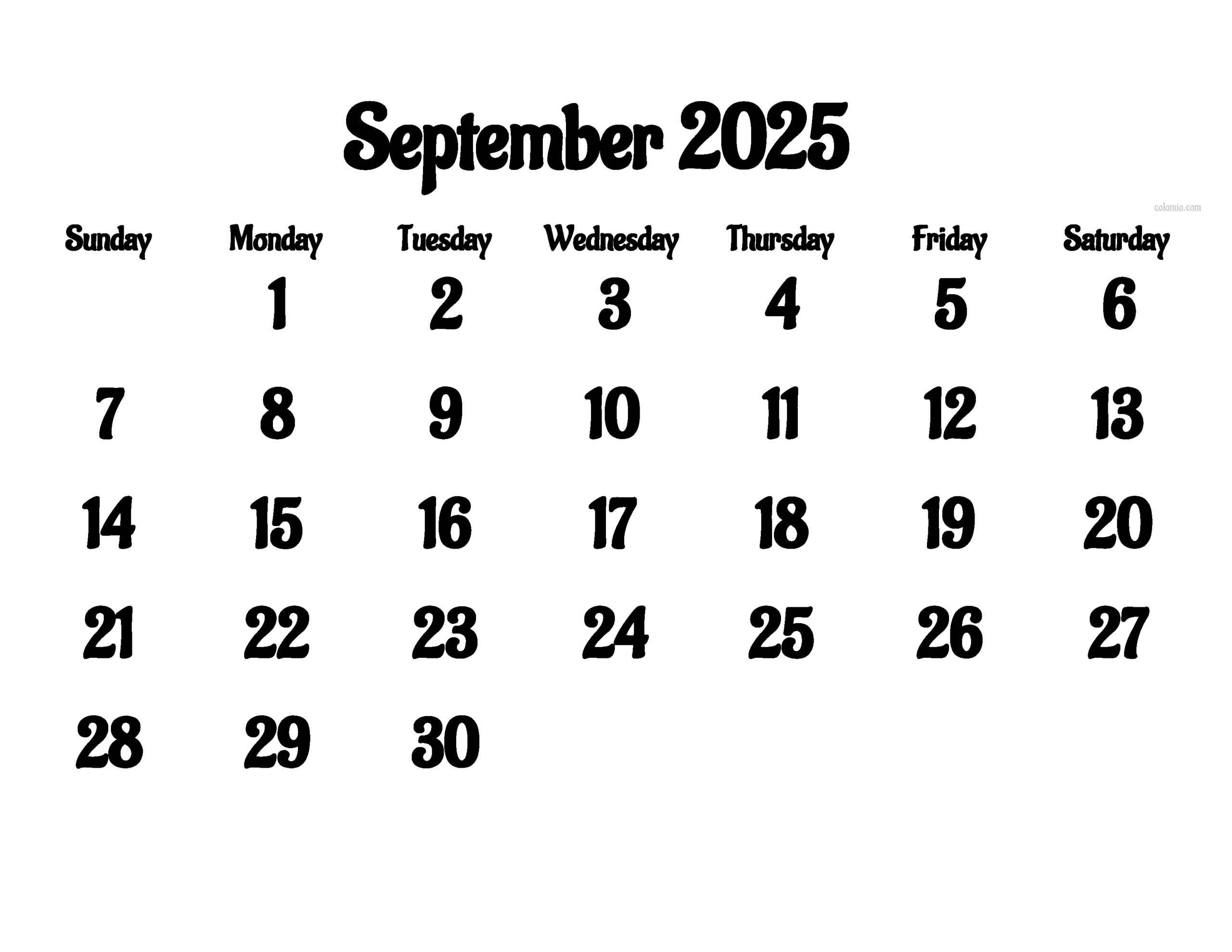 September Calendar 2025 Excel