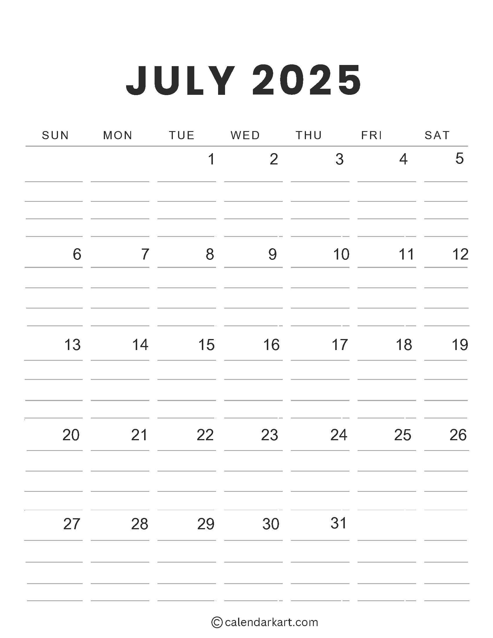 July 2025 Weekly Calendar Printable Pdf