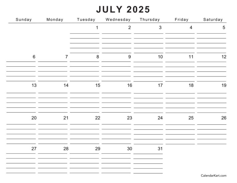 Get Free Printable July 2025 Calendar CalendarKart