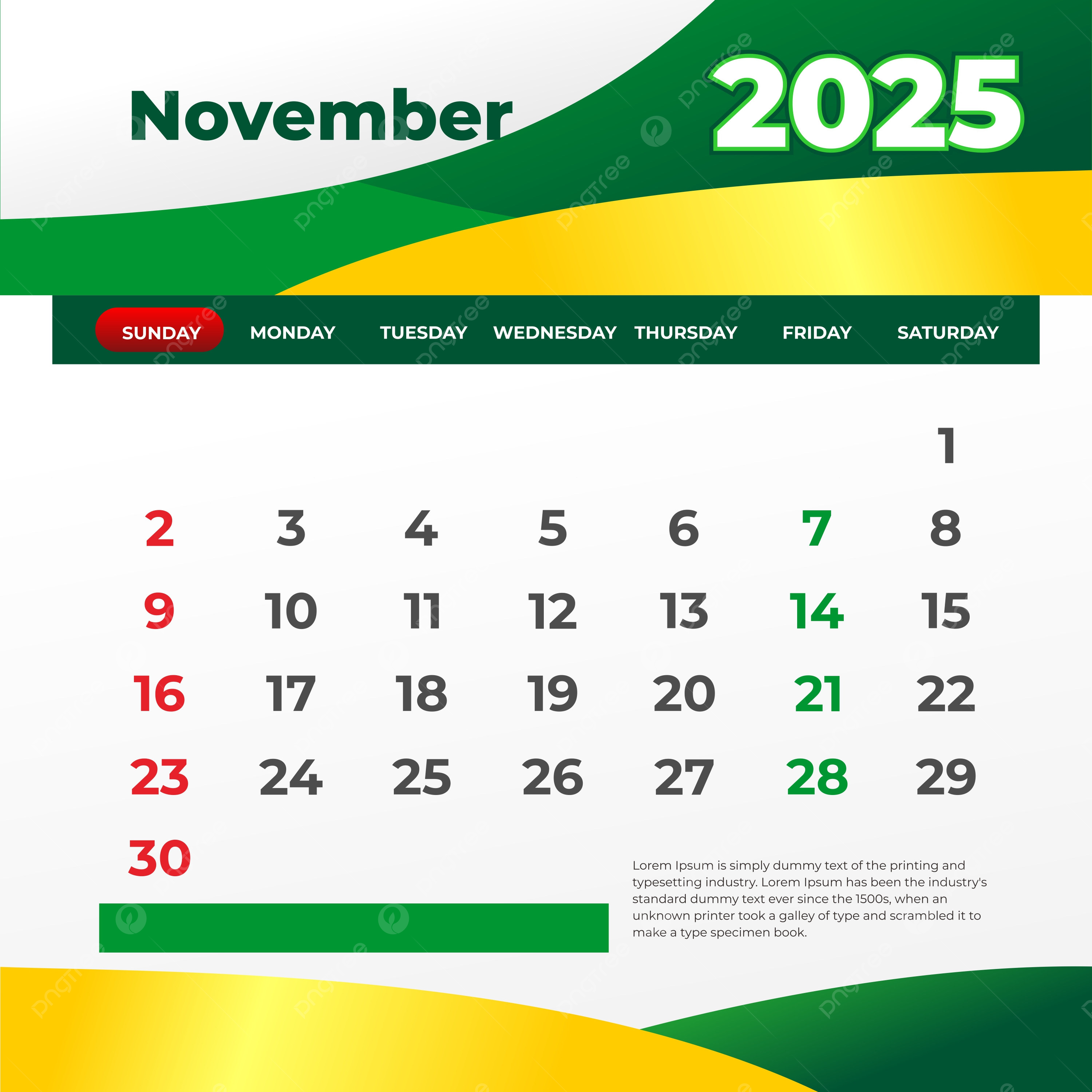 Editable Monthly Calendar November 2025