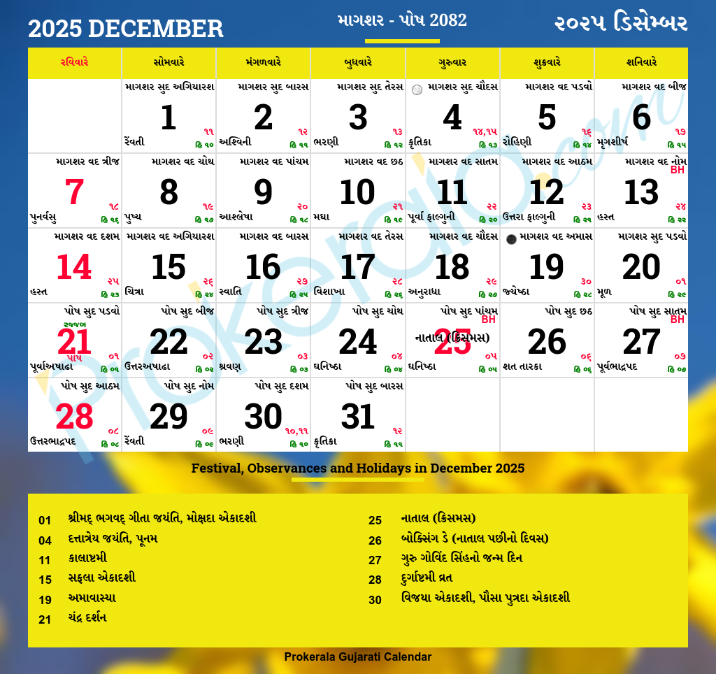 November Gujarati Calendar 2025