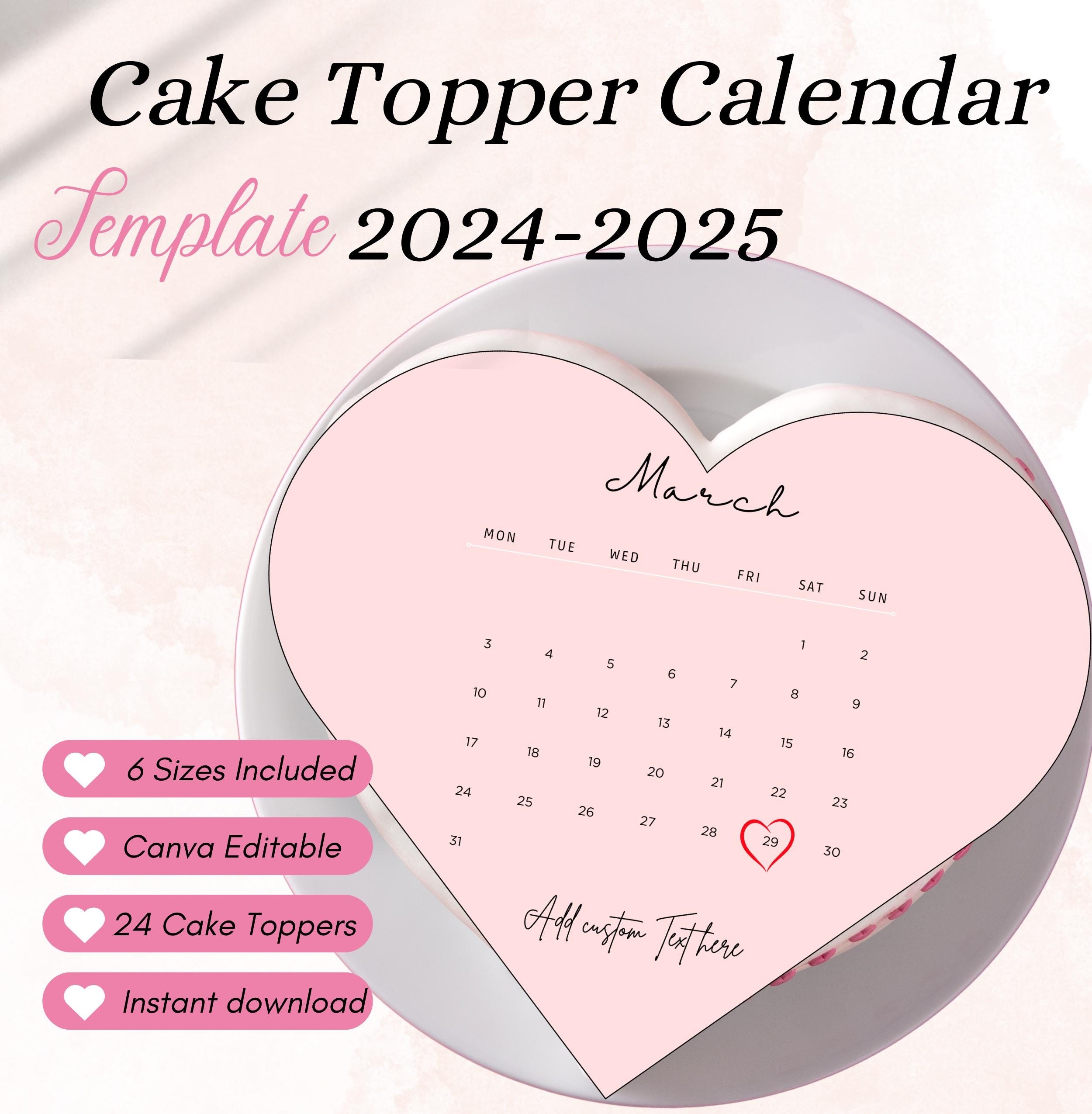 Heart Cake Toppers 2024 2025 Calendar Burn Away Cake Topper 
