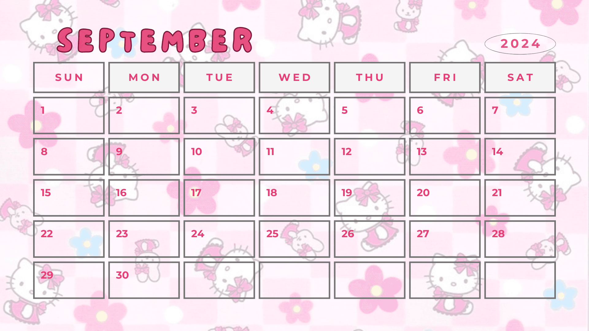 Sanrio Calendar September 2025