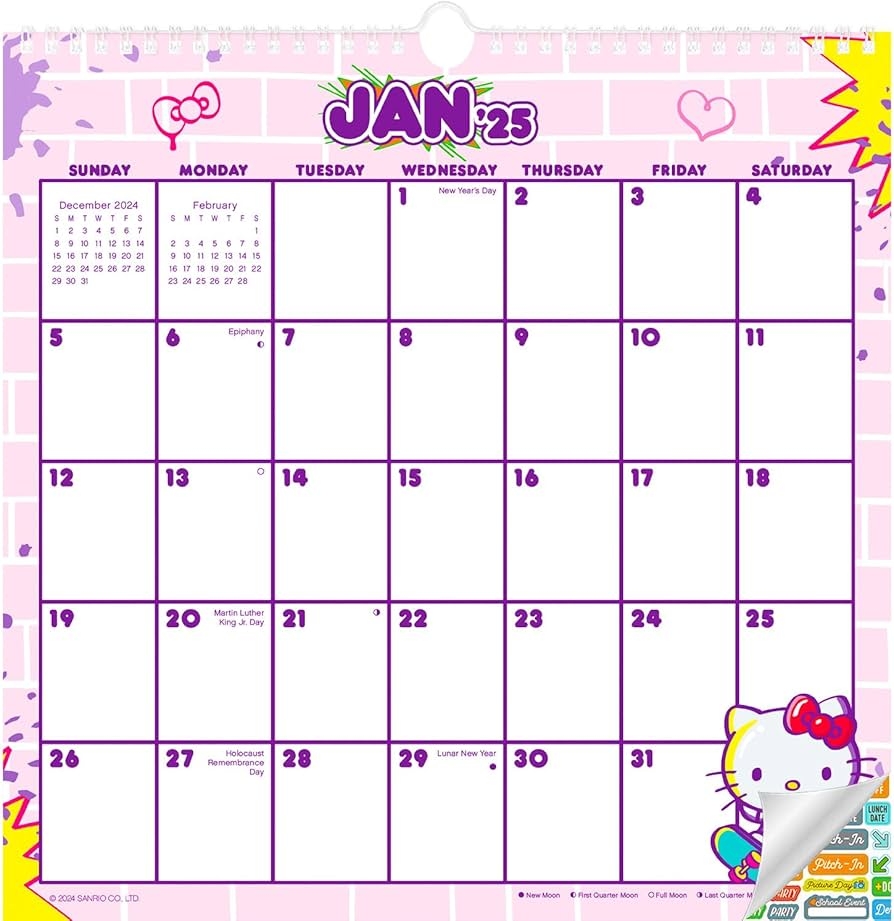 Hello Kitty U0026 Friends Calendar 2025 Deluxe 2025 Hello Kitty Spiral Wall Calendar Featuring Kuromi U0026 My Melody Bundle With Over 100 Calendar Stickers Hello Kitty Gifts Office Supplies Wall Calendars Amazon au