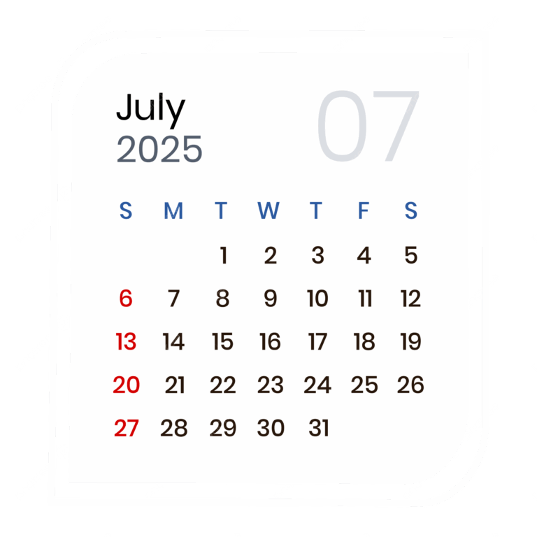 July 2025 Calendar Elegant Vector July 2025 July 2025 Calendar 