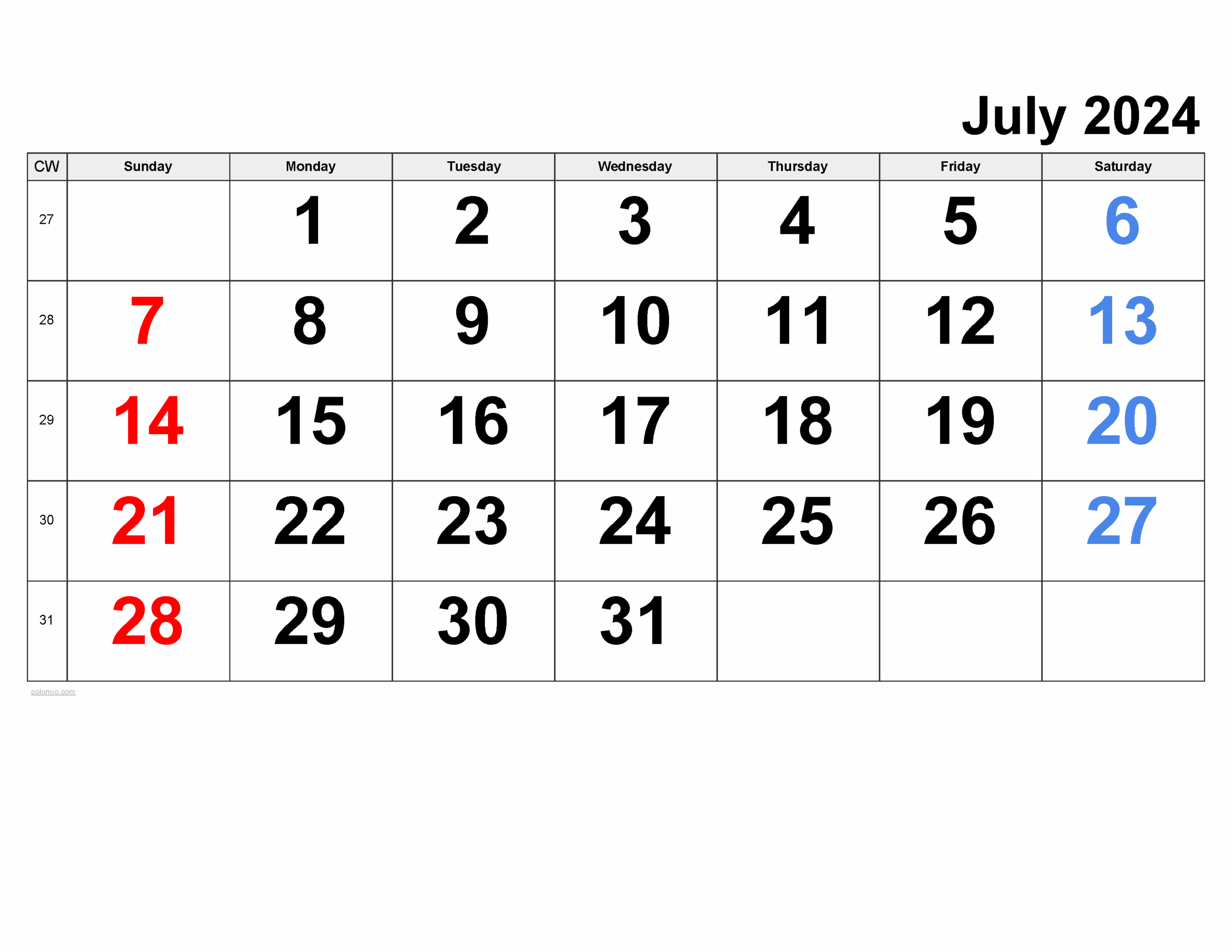July Calendar 2025 Vertical