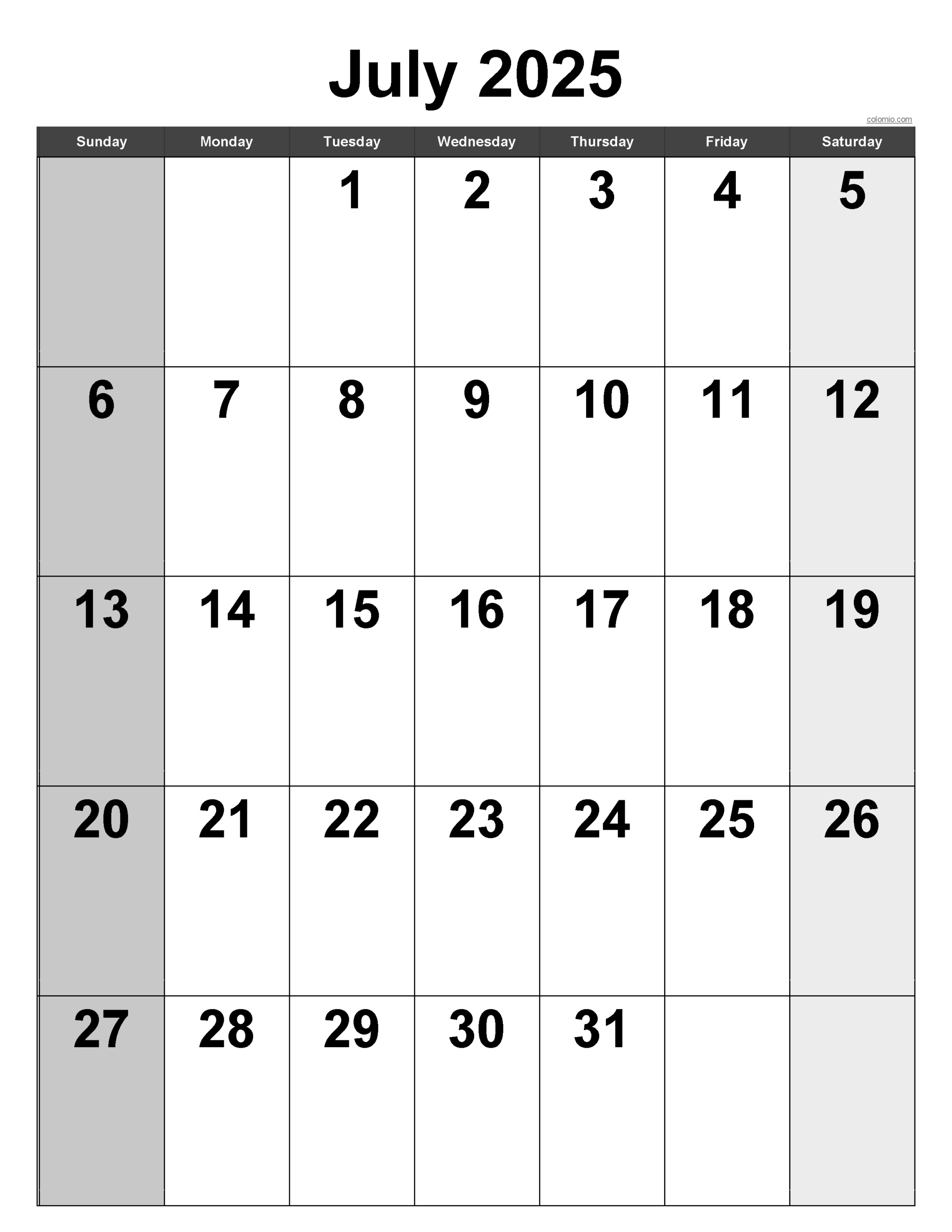 Online Calendar July 2025