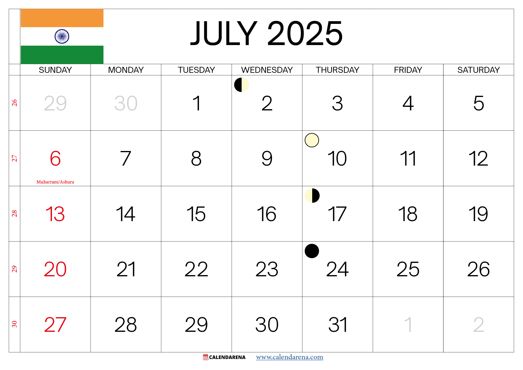 July 2025 Calendar India