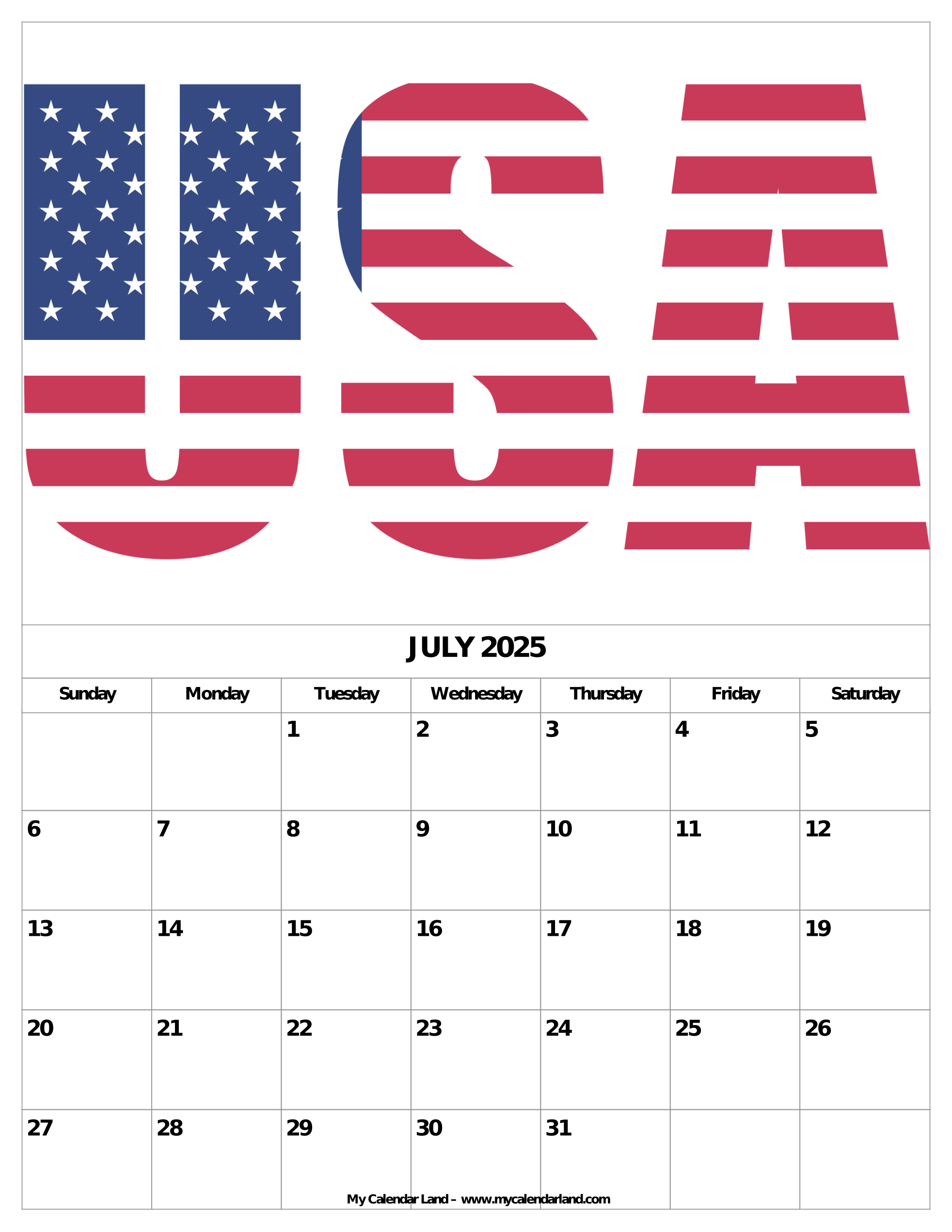 July Special Days 2025 Calendar