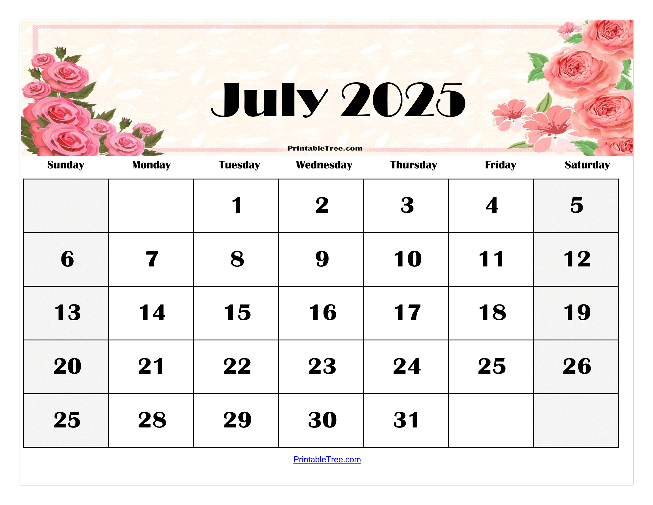 2025 July Calendar Excel