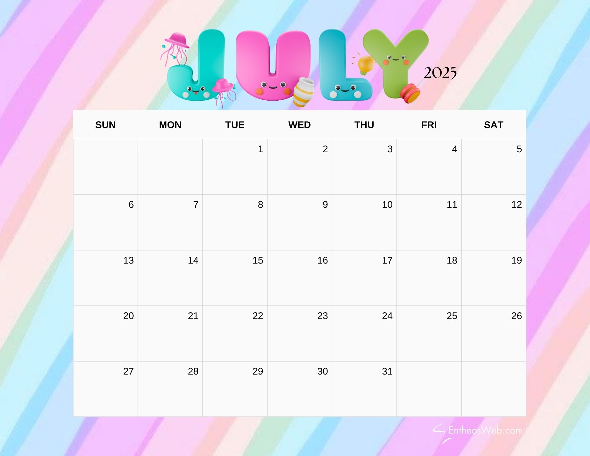 July 2025 Calendar Printables EntheosWeb