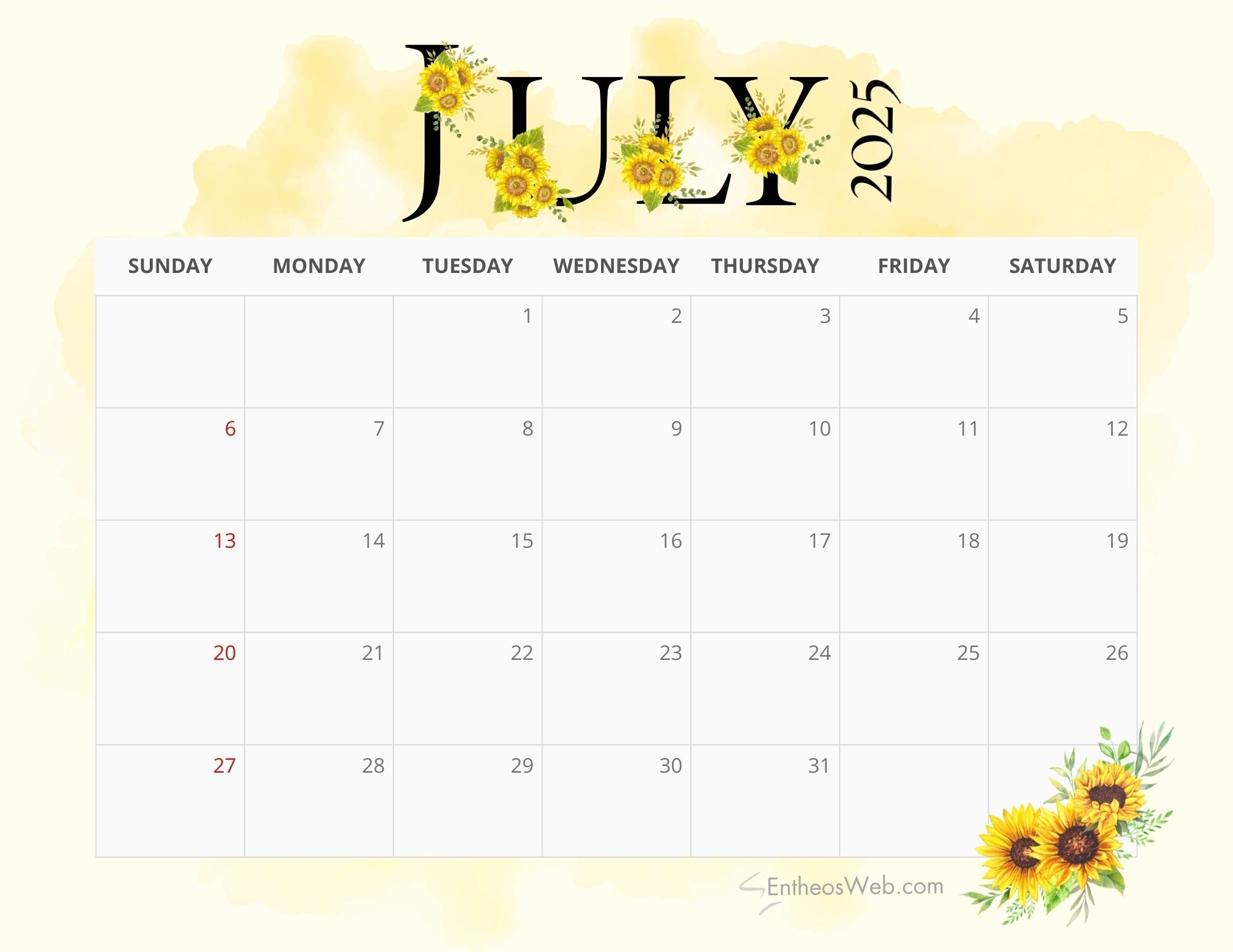 Pdf July 2025 Calendar