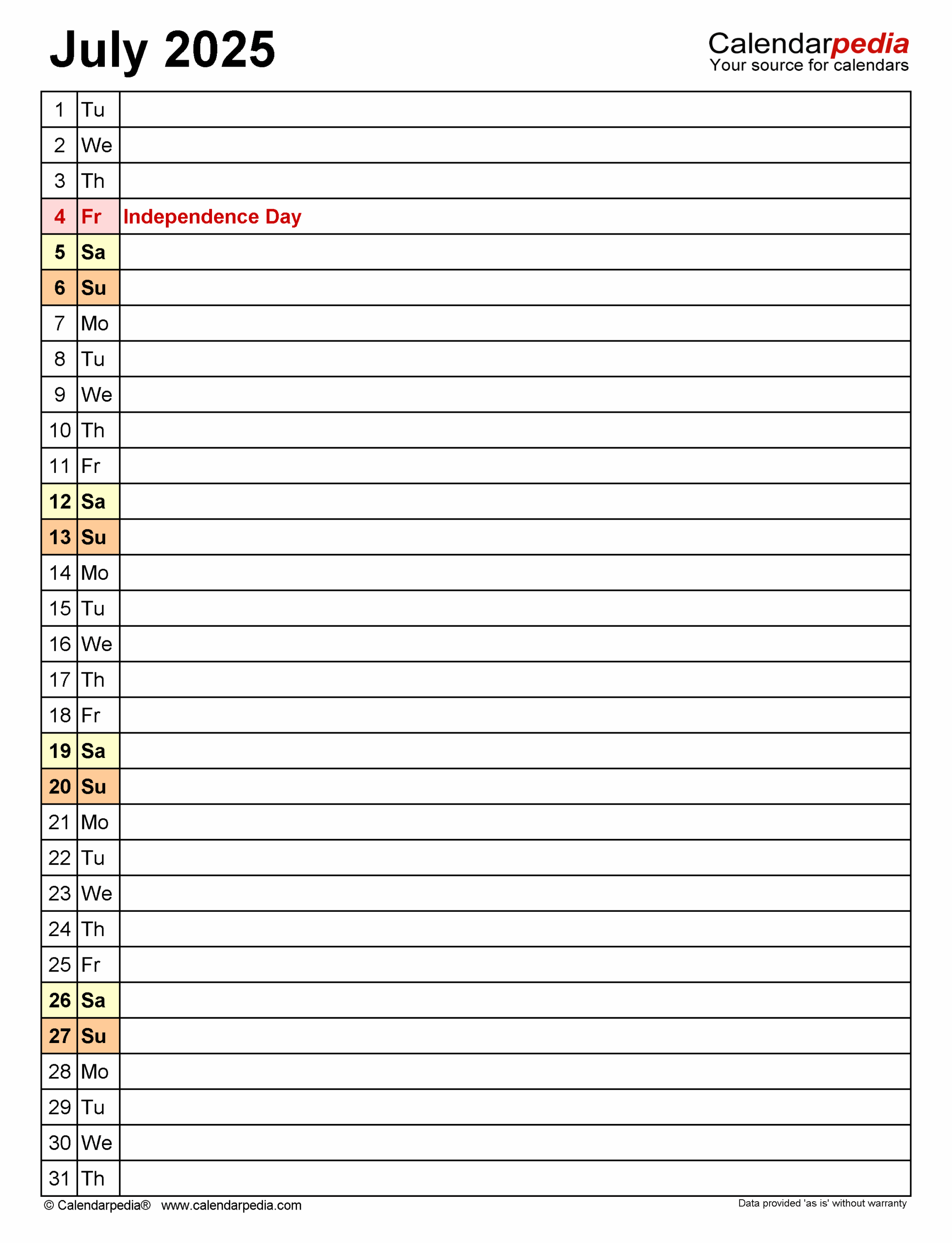 July 2025 Calendar Templates For PDF Excel And Word