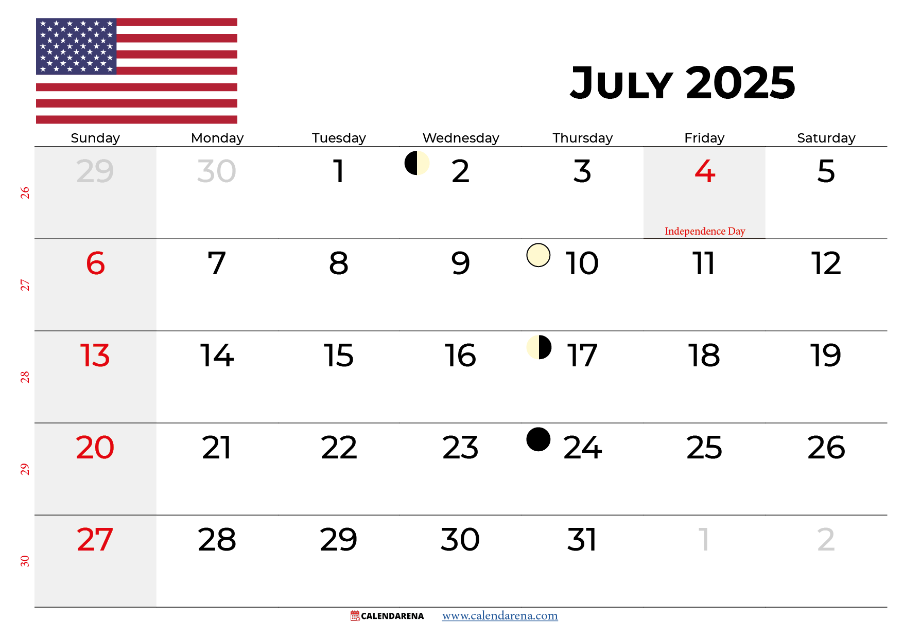 July Calendar 2025 Days