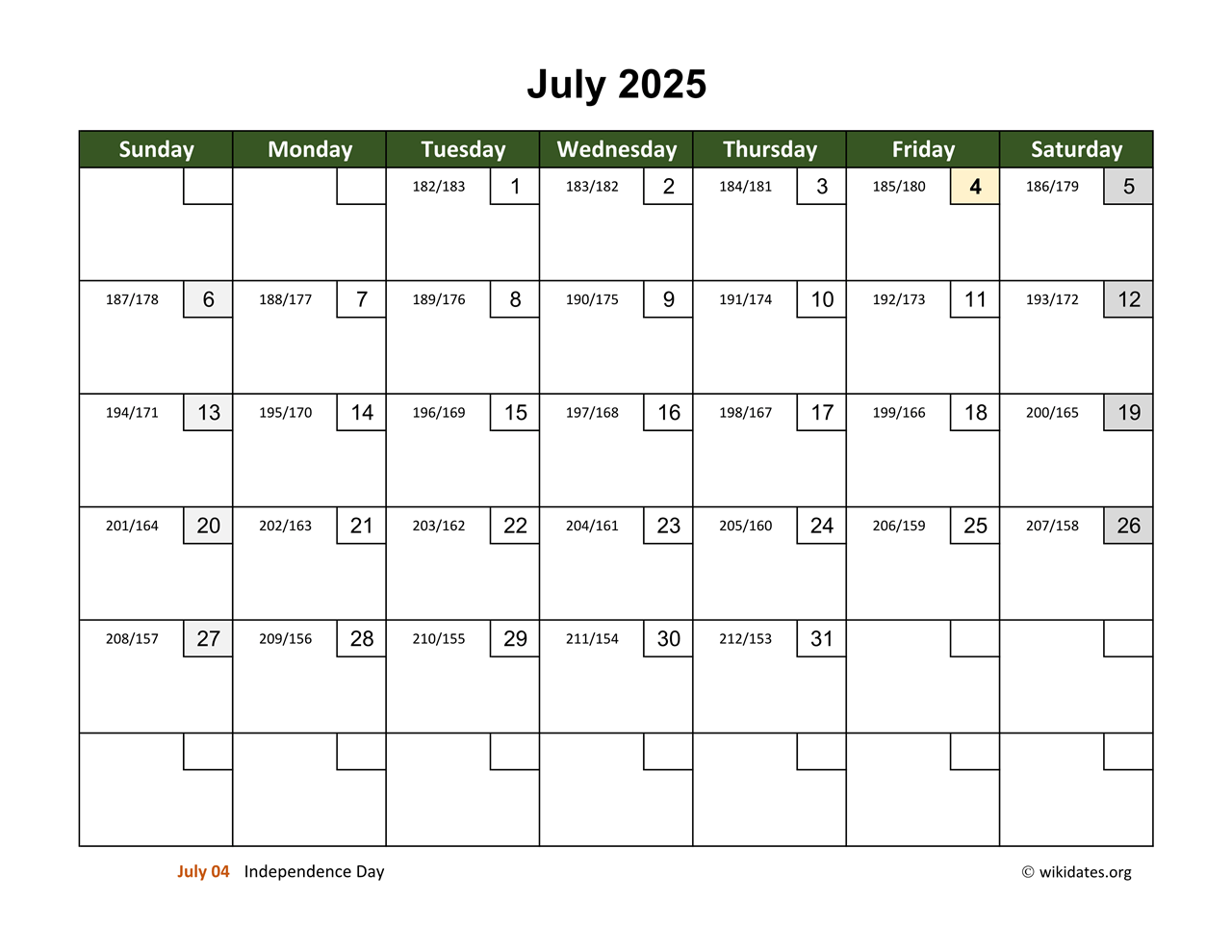 Ecuador July Calendar 2025