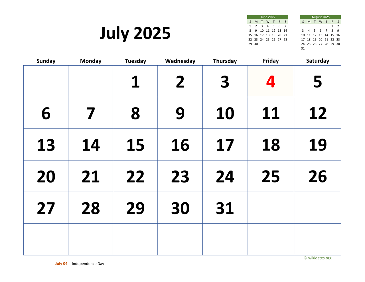 July 2025 Us Calendar