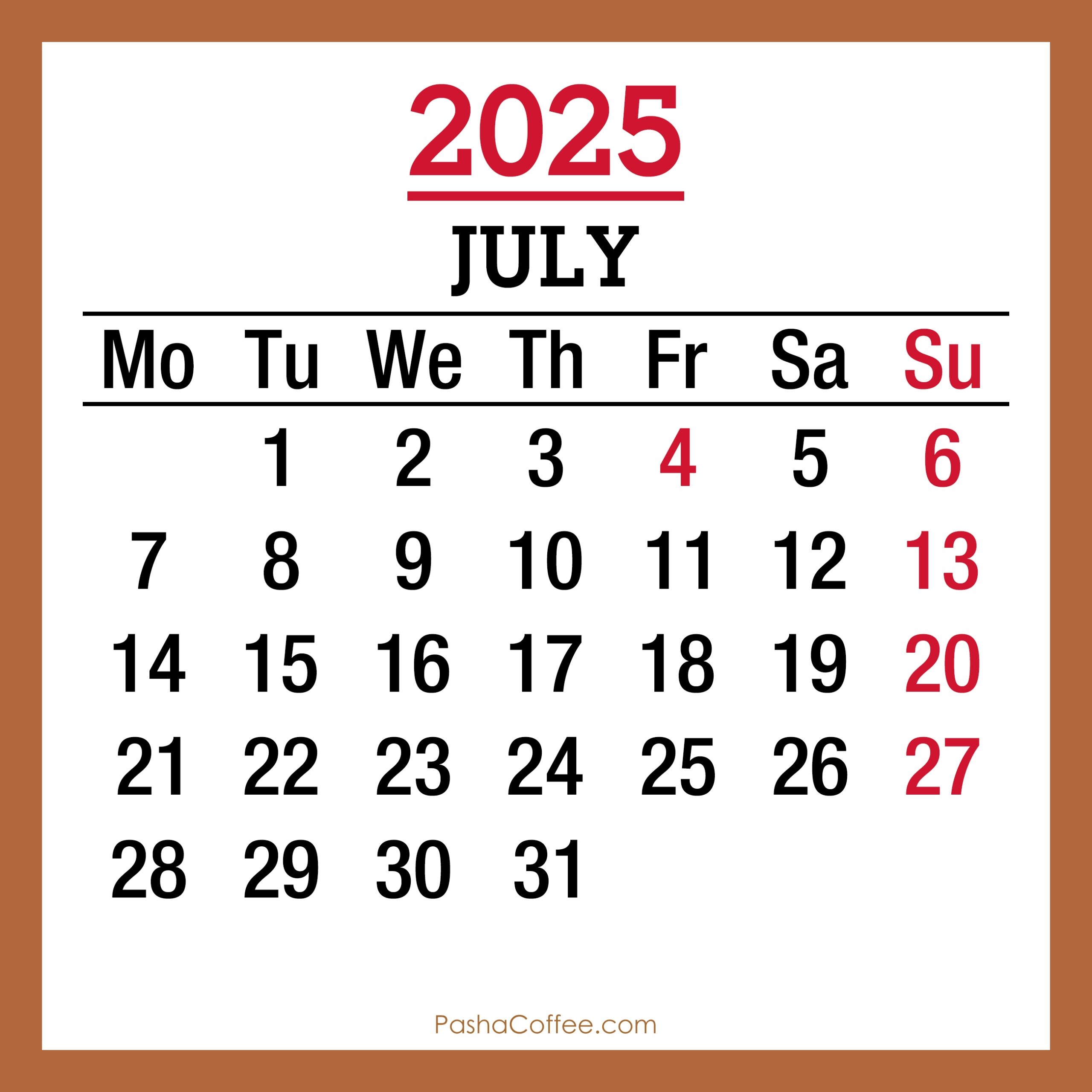 July Weather Calendar 2025