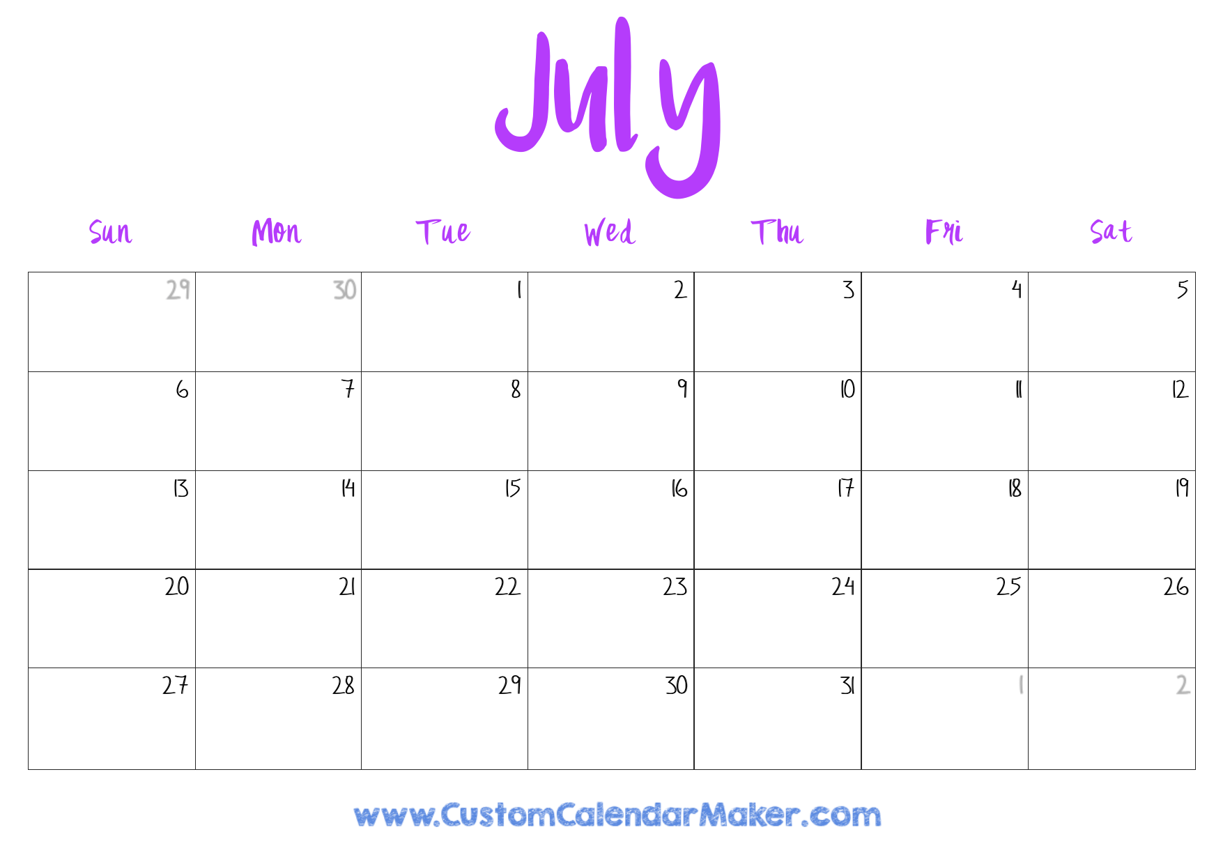 July 2025 Printable Calendar 23 Free Templates PDF Custom Calendar Maker