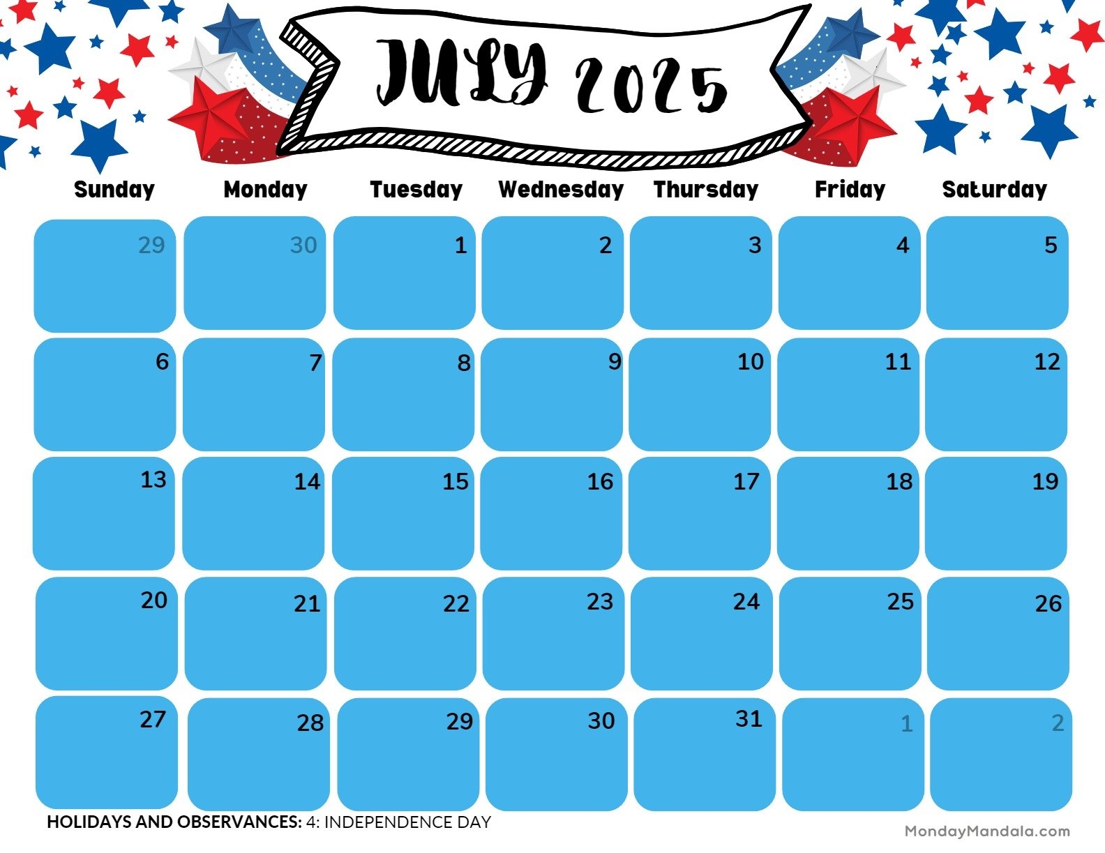July 2025 Calendar Day