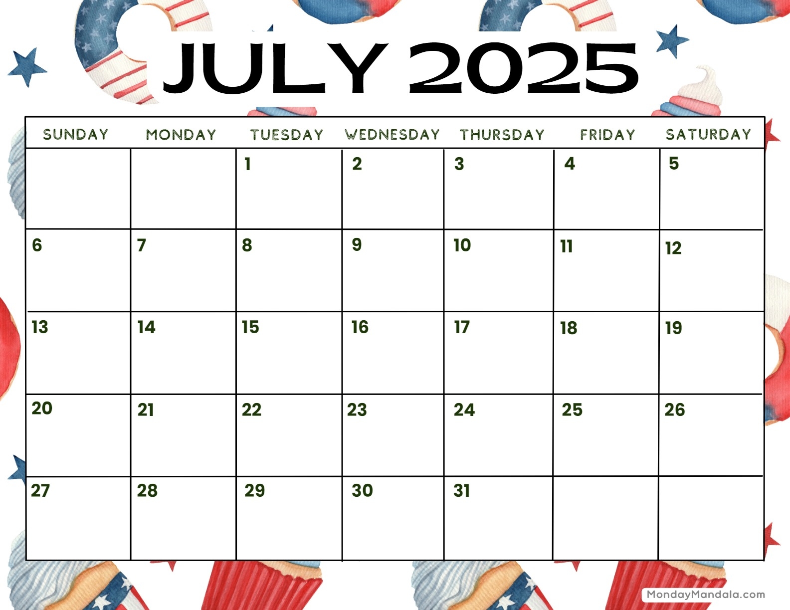 July 4 Calendar 2025