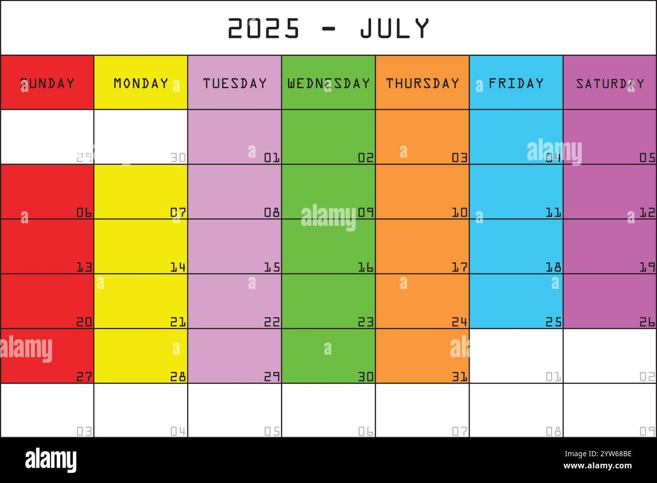 Printable Calendar July 2025 Big Spaces