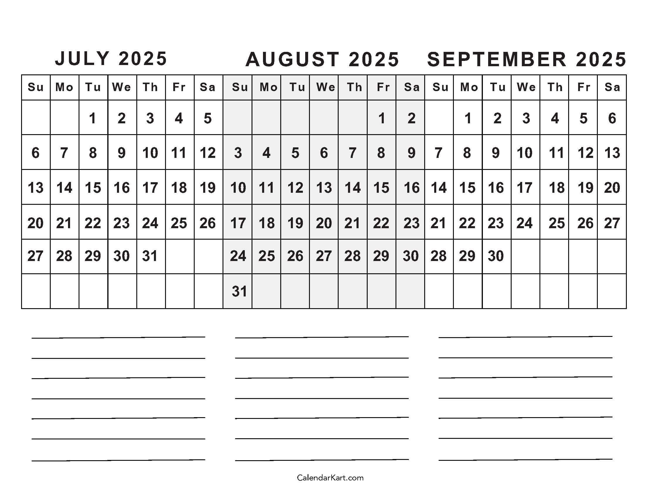 July Aug Calendar 2025