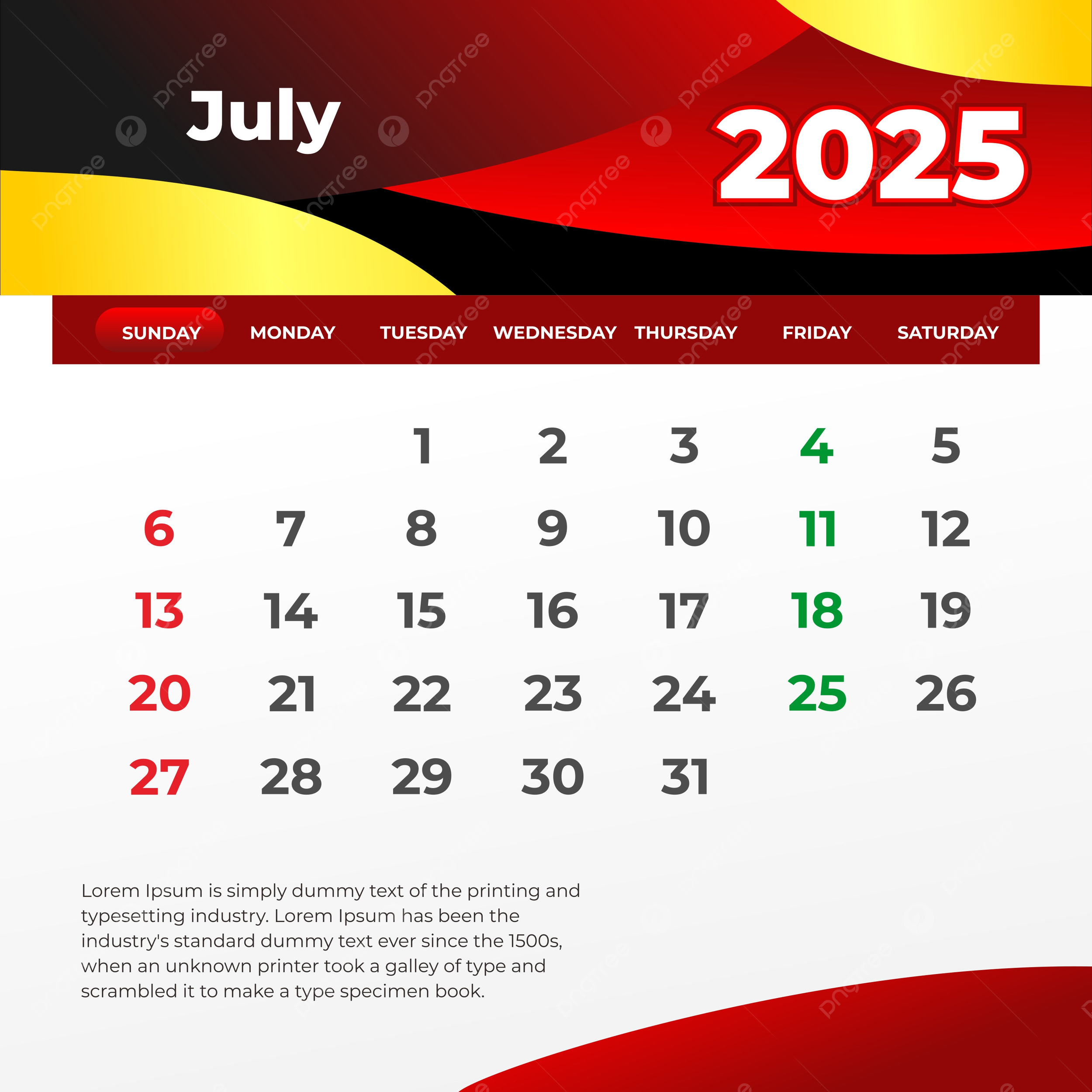 Kalender Juli 2025 Siap Cetak Vektor Templat Untuk Unduh Gratis Di Pngtree
