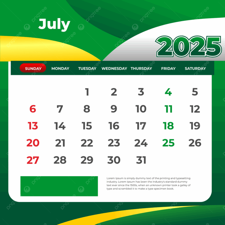 Kalender Juli 2025 Siap Cetak Vektor Templat Untuk Unduh Gratis Di Pngtree