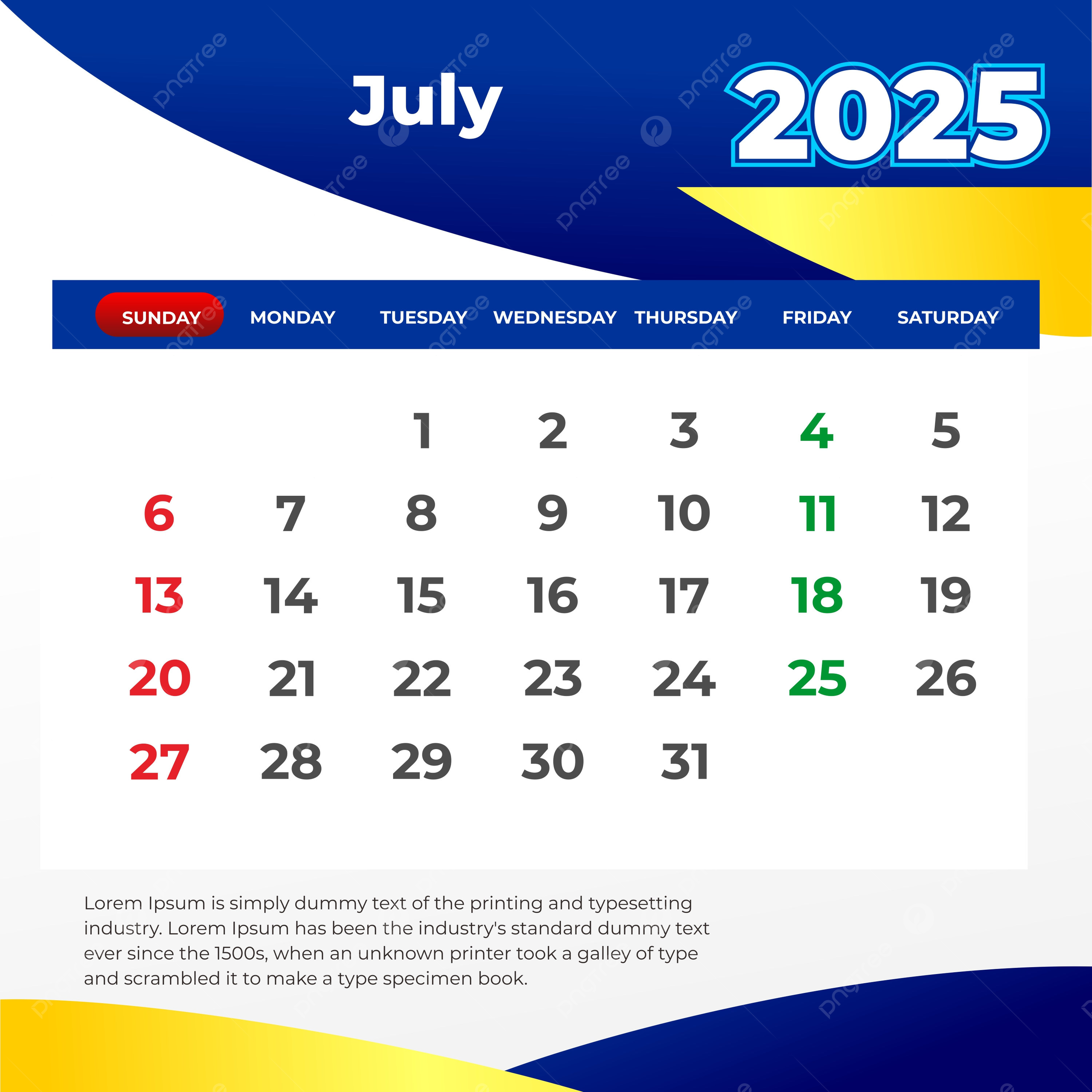 Kalender Juli 2025 Vektor Templat Untuk Unduh Gratis Di Pngtree