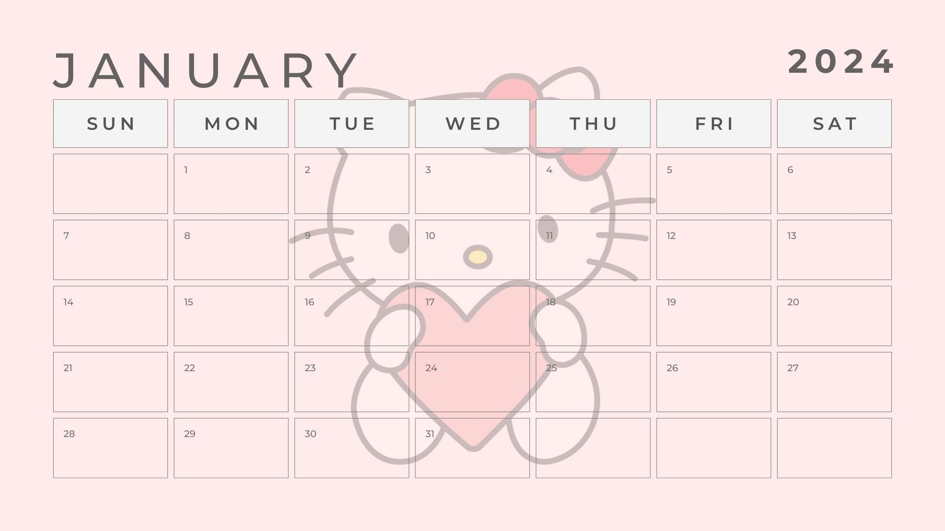 Kawaii Kitty 2024 Calendar Printable Wall Calendar Printable Monthly Calendar 12 Month Calendar Download Calendar PDF Etsy