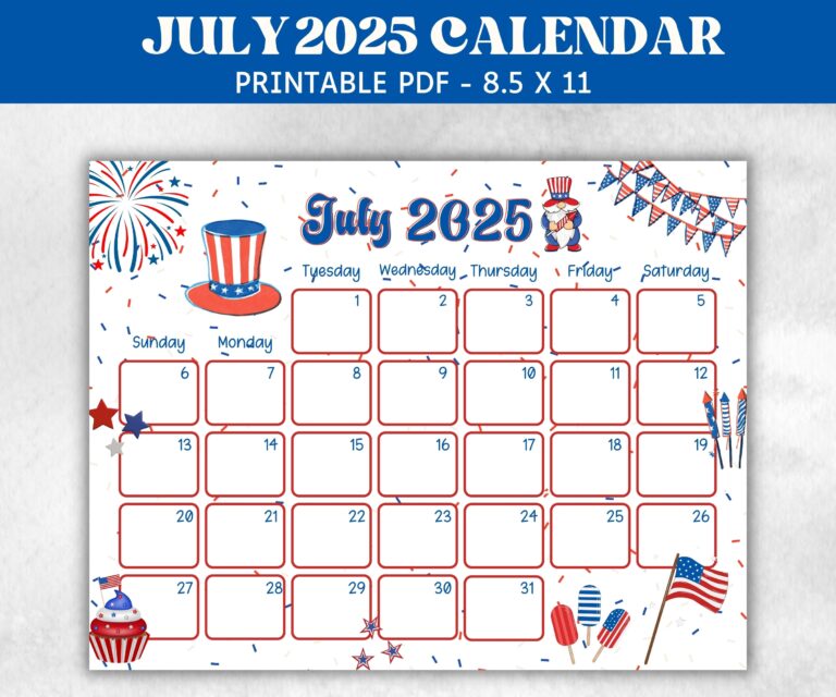 Kids July 2025 Calendar Printable 2025 Calendar Homeschool 