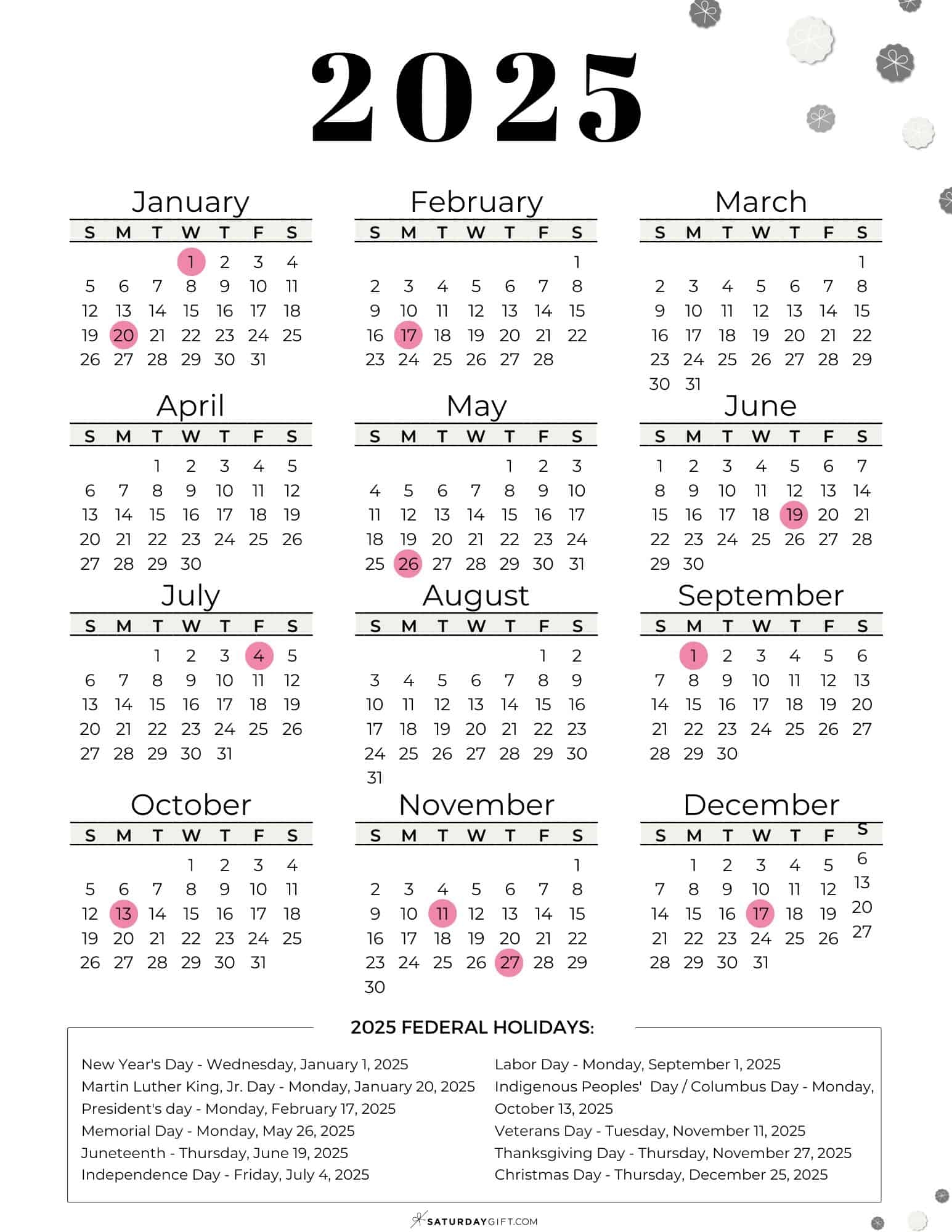October 2025 Calendar National Holidays