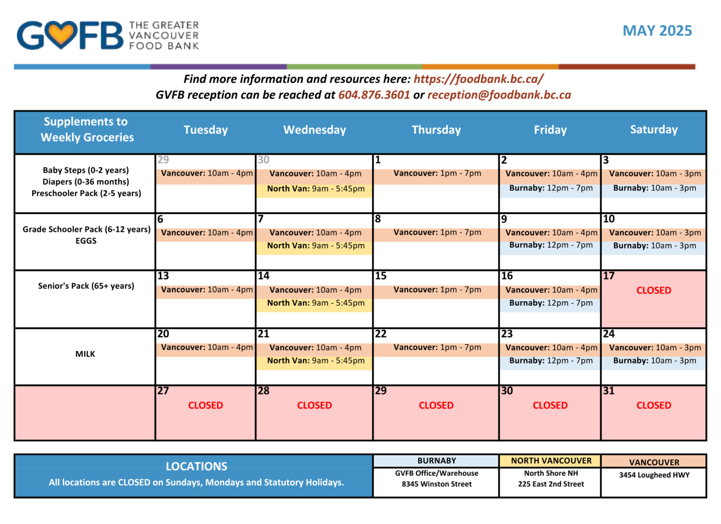 Locations And Schedule Greater Vancouver Food Bank