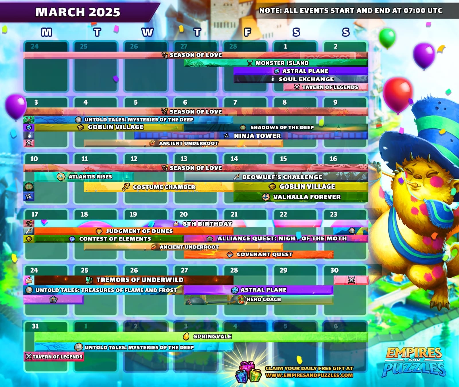 Empires July Tentative Calendar 2025