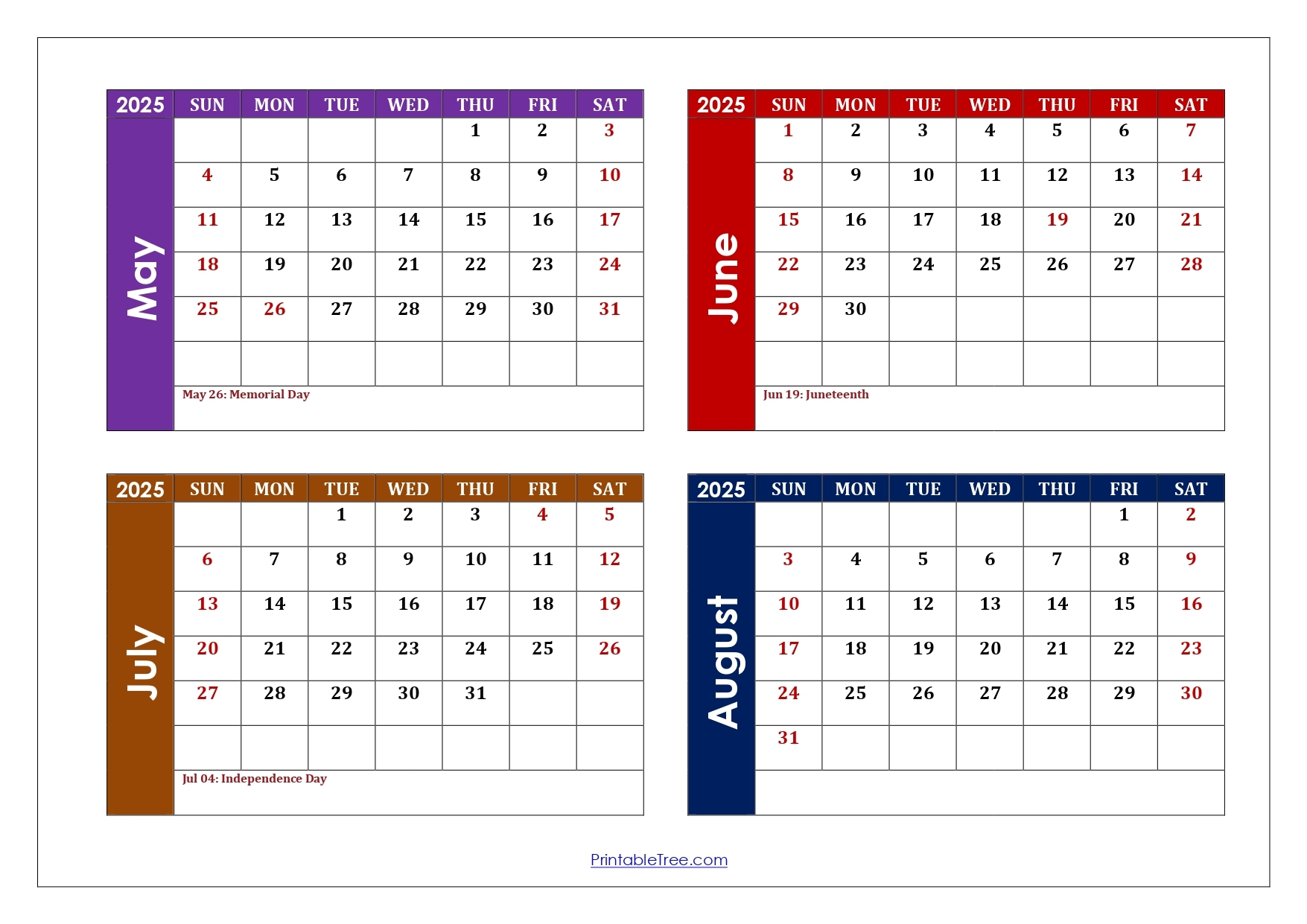 Show August 2025 Calendar Days